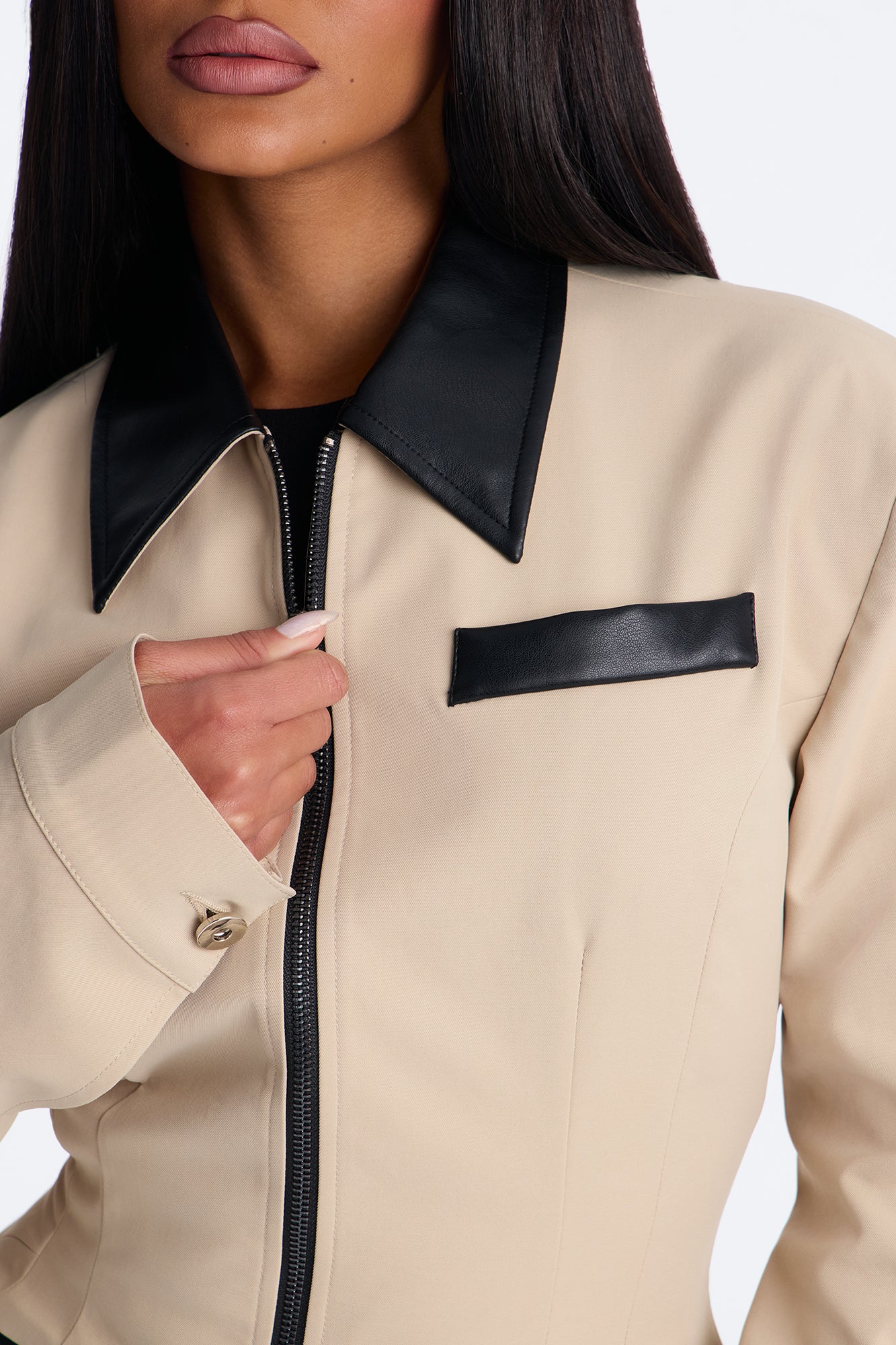 Own The Room Hourglass Twill Work Jacket - Khaki
