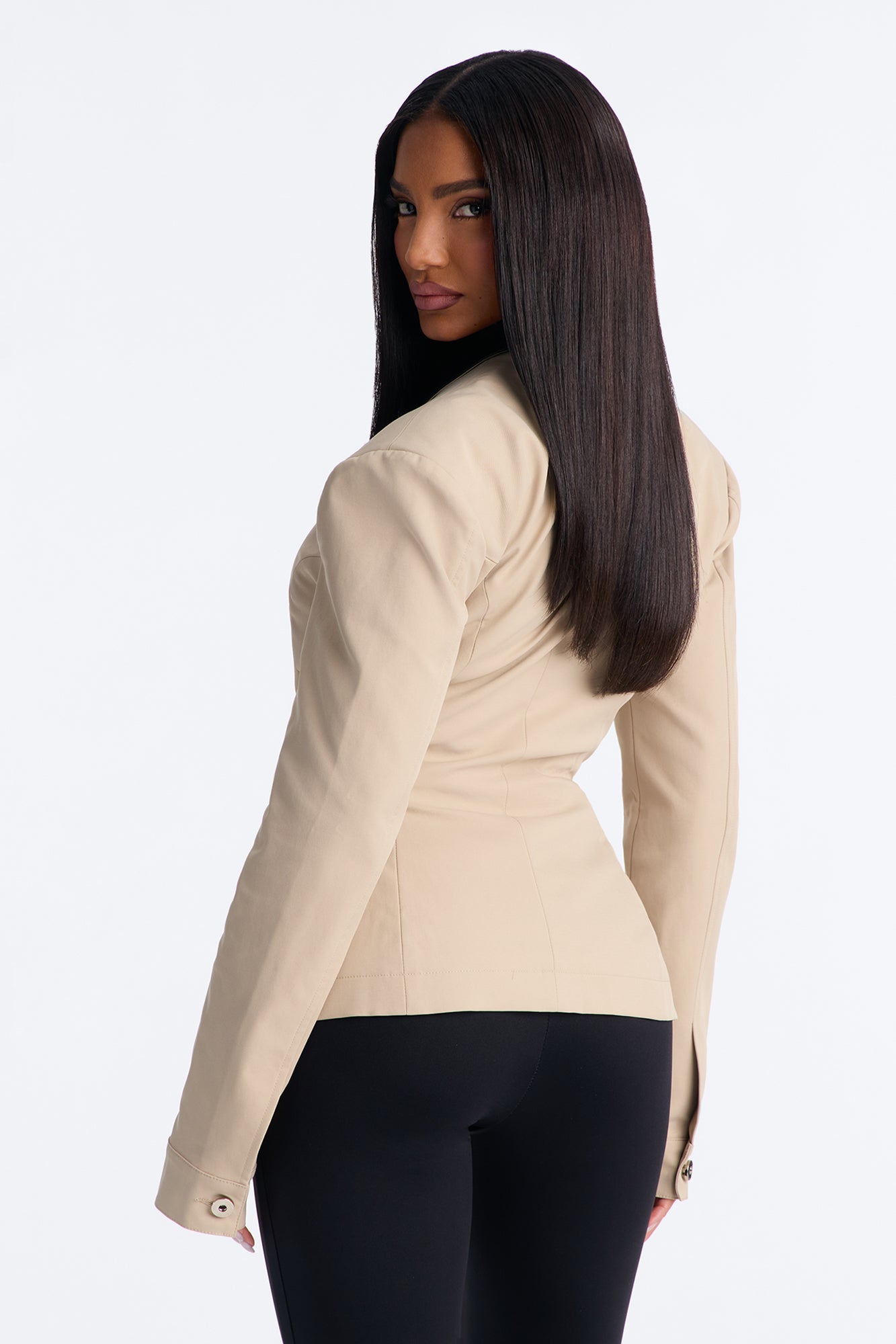 Own The Room Hourglass Twill Work Jacket - Khaki