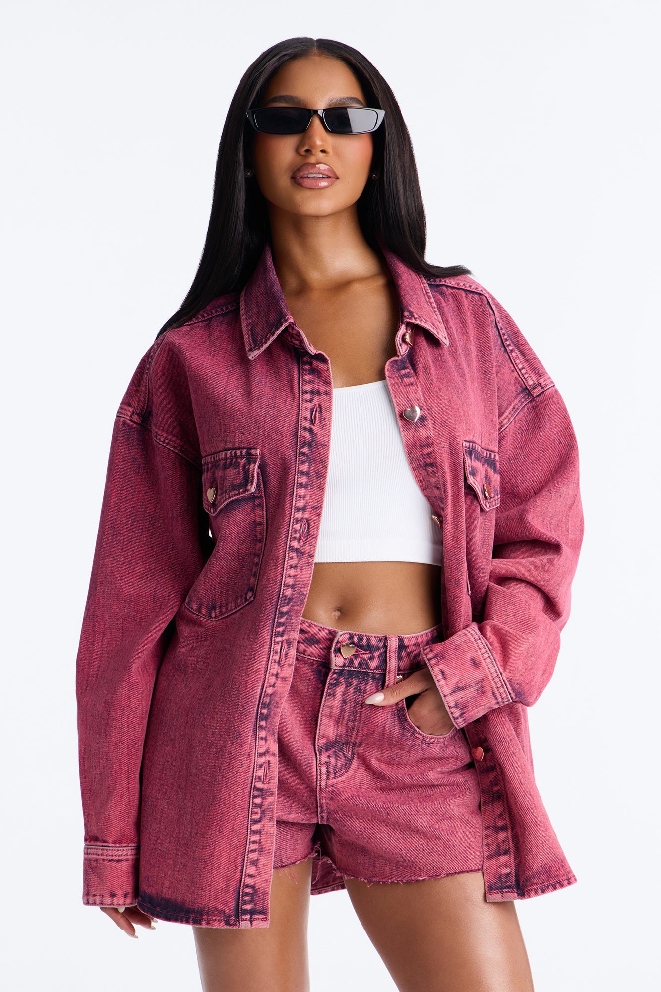 Love You More Denim Shacket - Pink