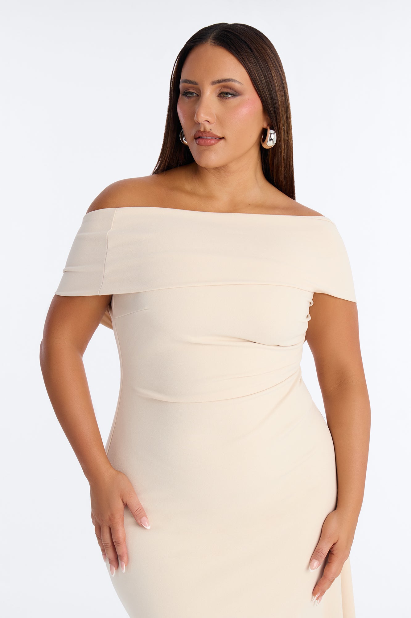 Millie One Shoulder Crepe Knit Midi Dress - Cream