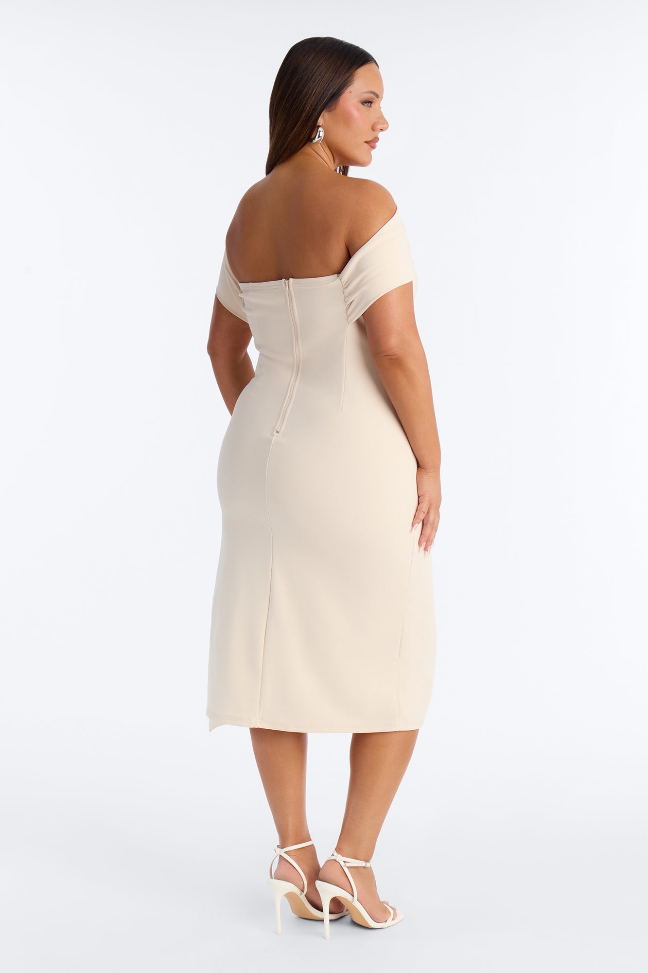 Millie One Shoulder Crepe Knit Midi Dress - Cream