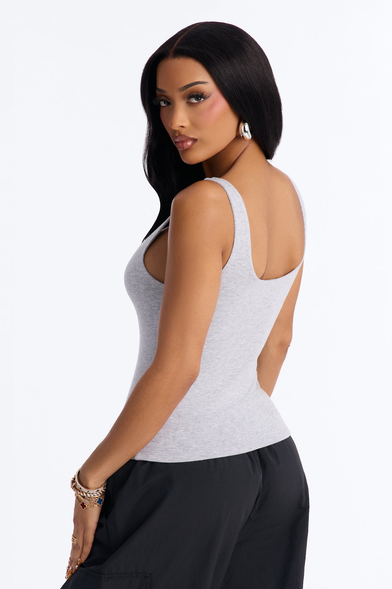 Everyday Double Lined Basic Tank Top - Heather Grey