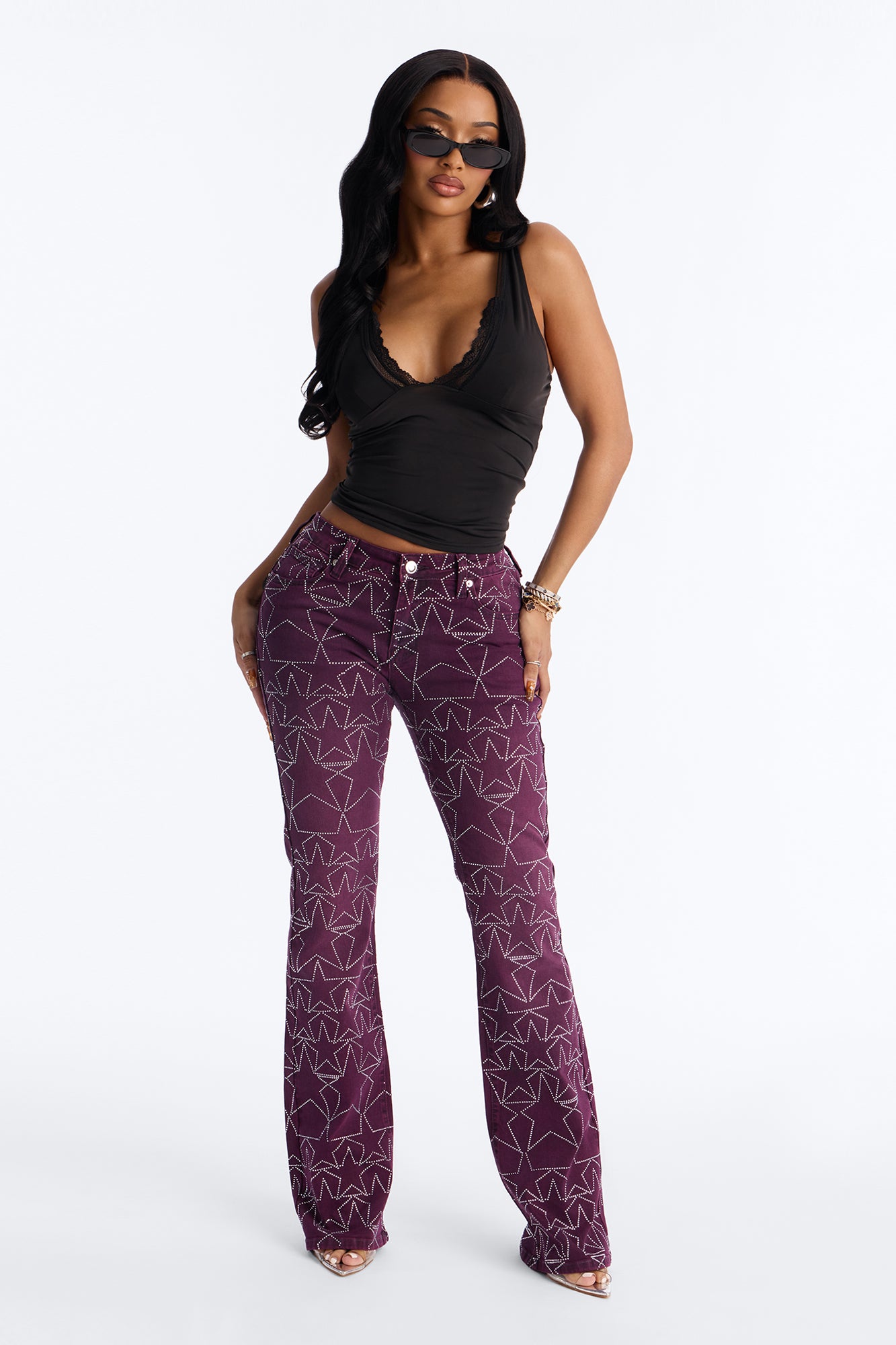 Star Performer Low Rise Embellished Jeans - Plum