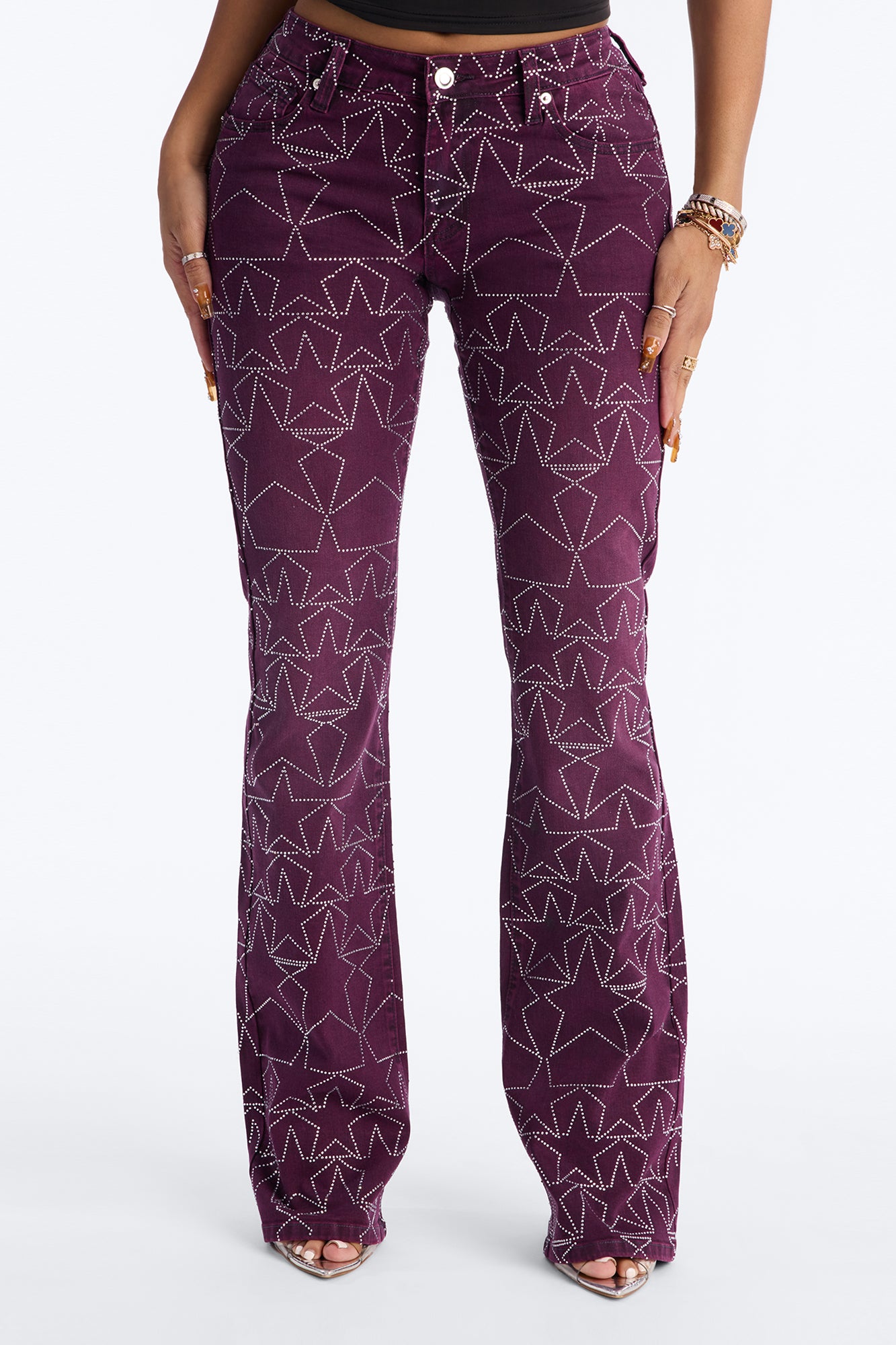 Star Performer Low Rise Embellished Jeans - Plum
