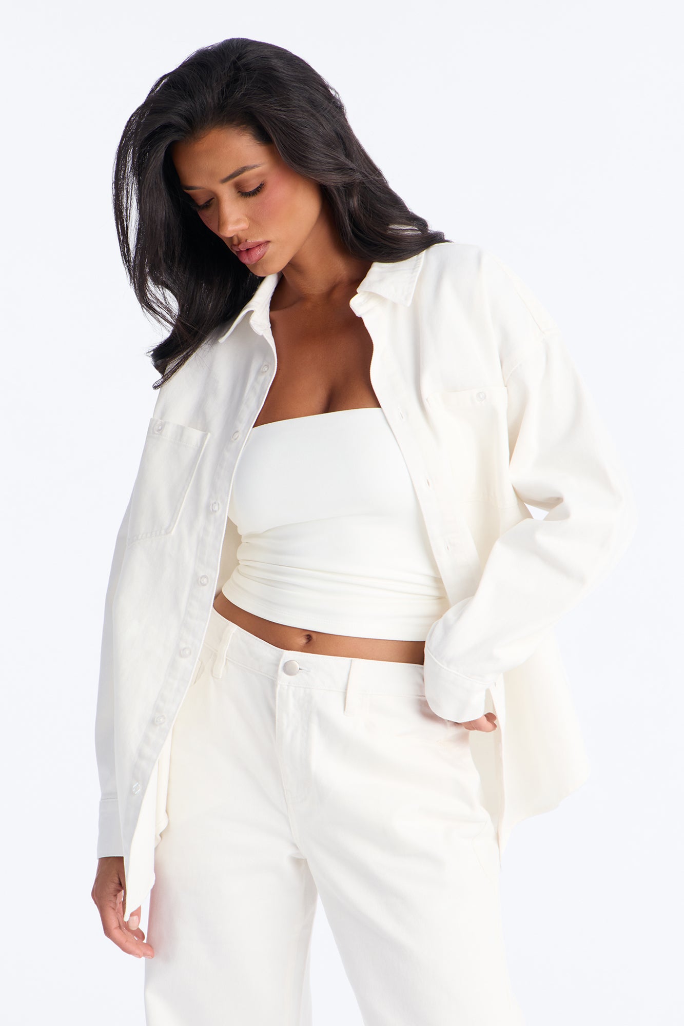 Del Rey Denim Pant Set - White