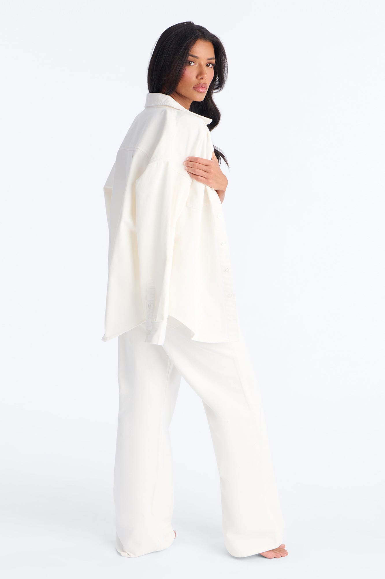Del Rey Denim Pant Set - White