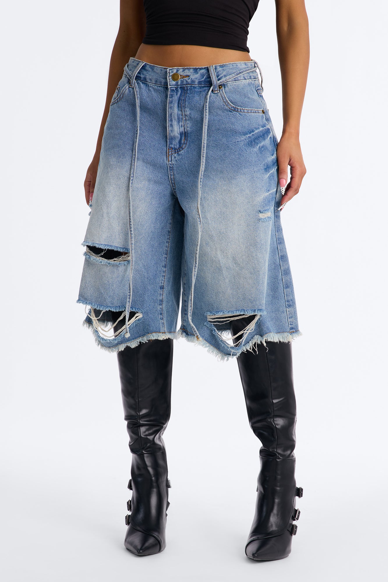 Ludlow Drawstring Ripped Denim Jorts - Vintage Wash