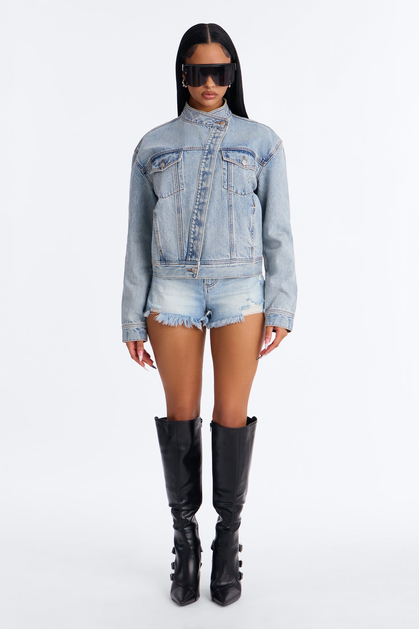 Made The Cover Crossover Denim Trucker Jacket - Medium Wash