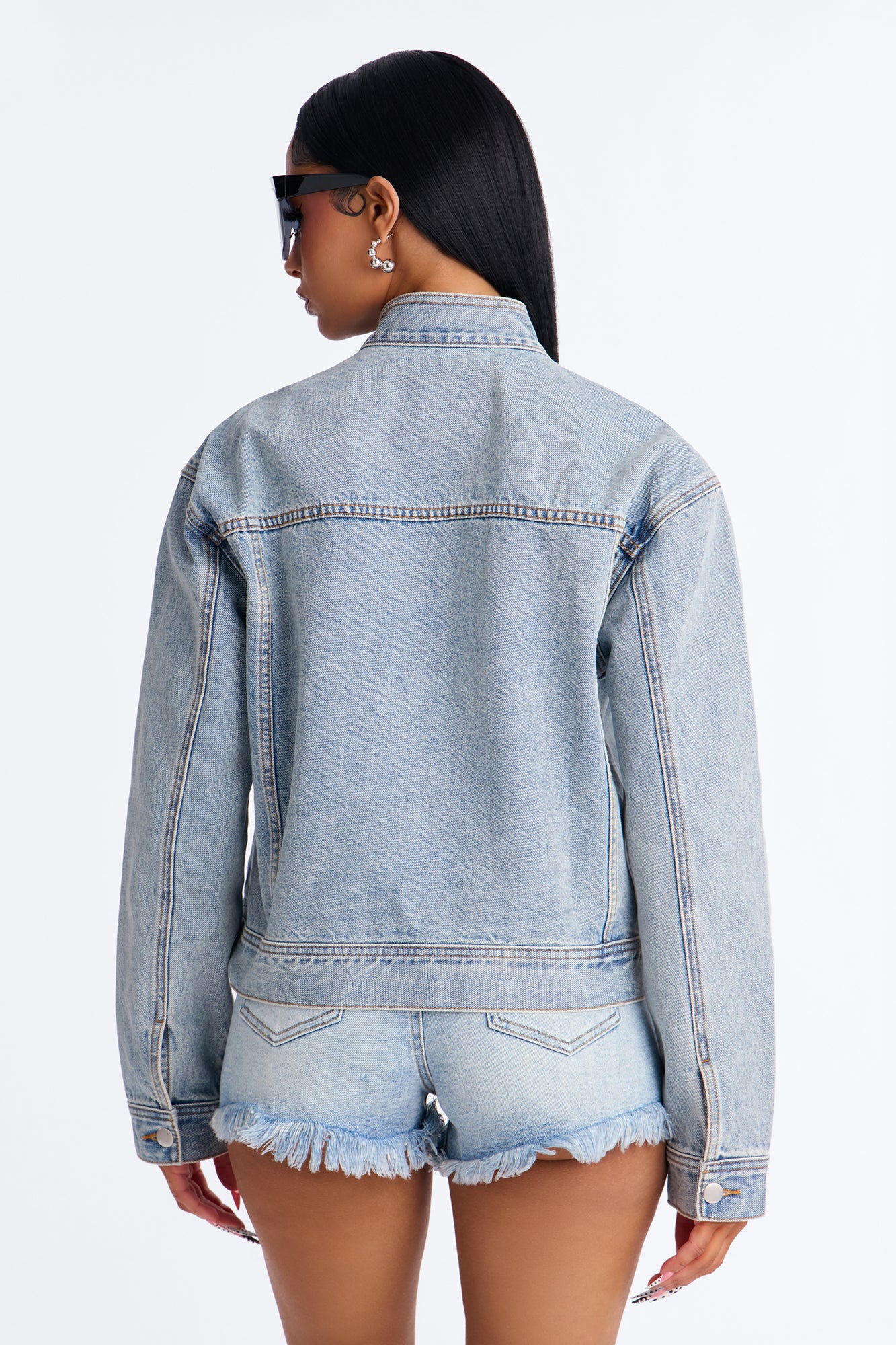 Made The Cover Crossover Denim Trucker Jacket - Medium Wash