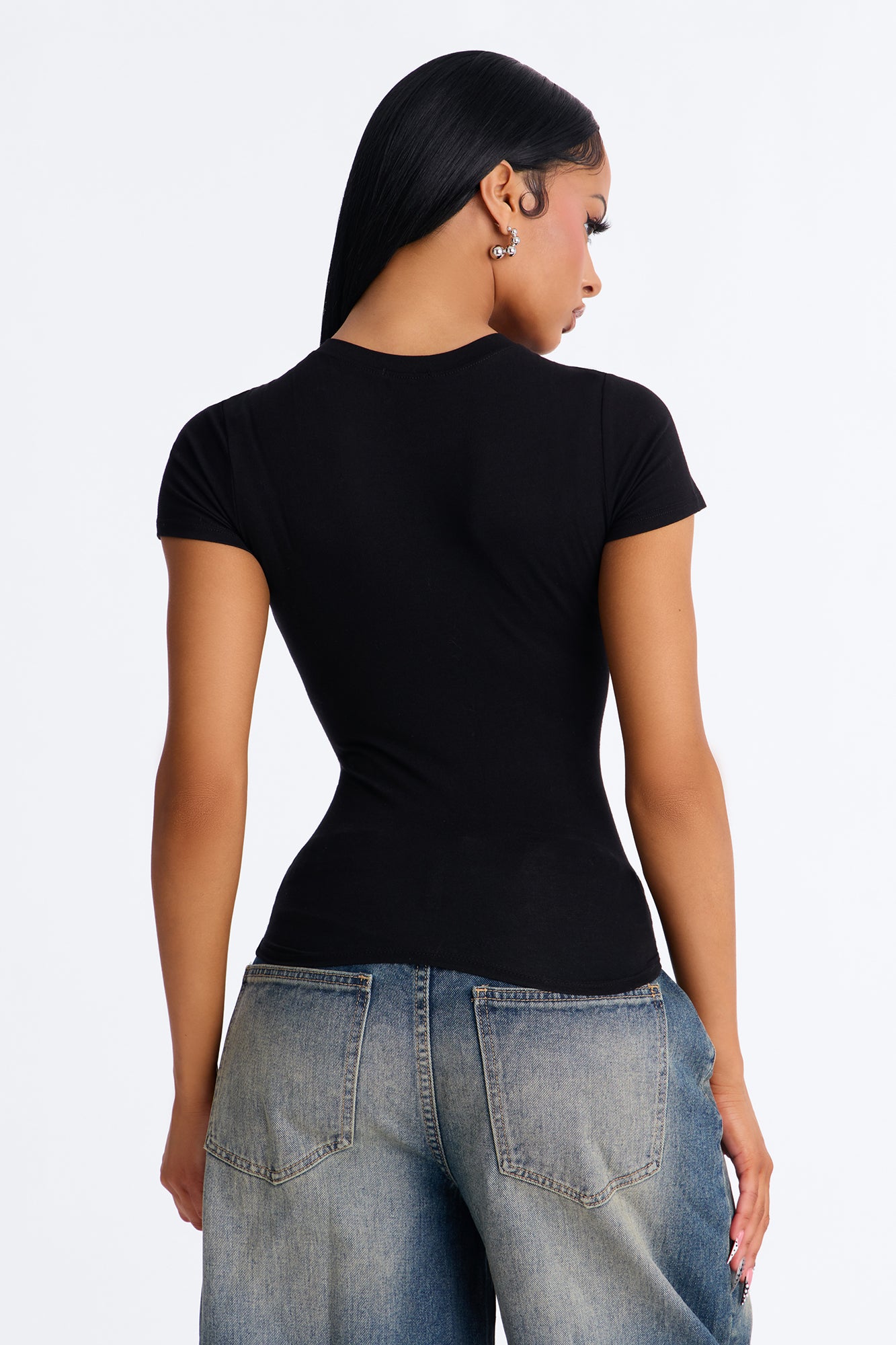 Eileen Basic Short Sleeve Top - Black