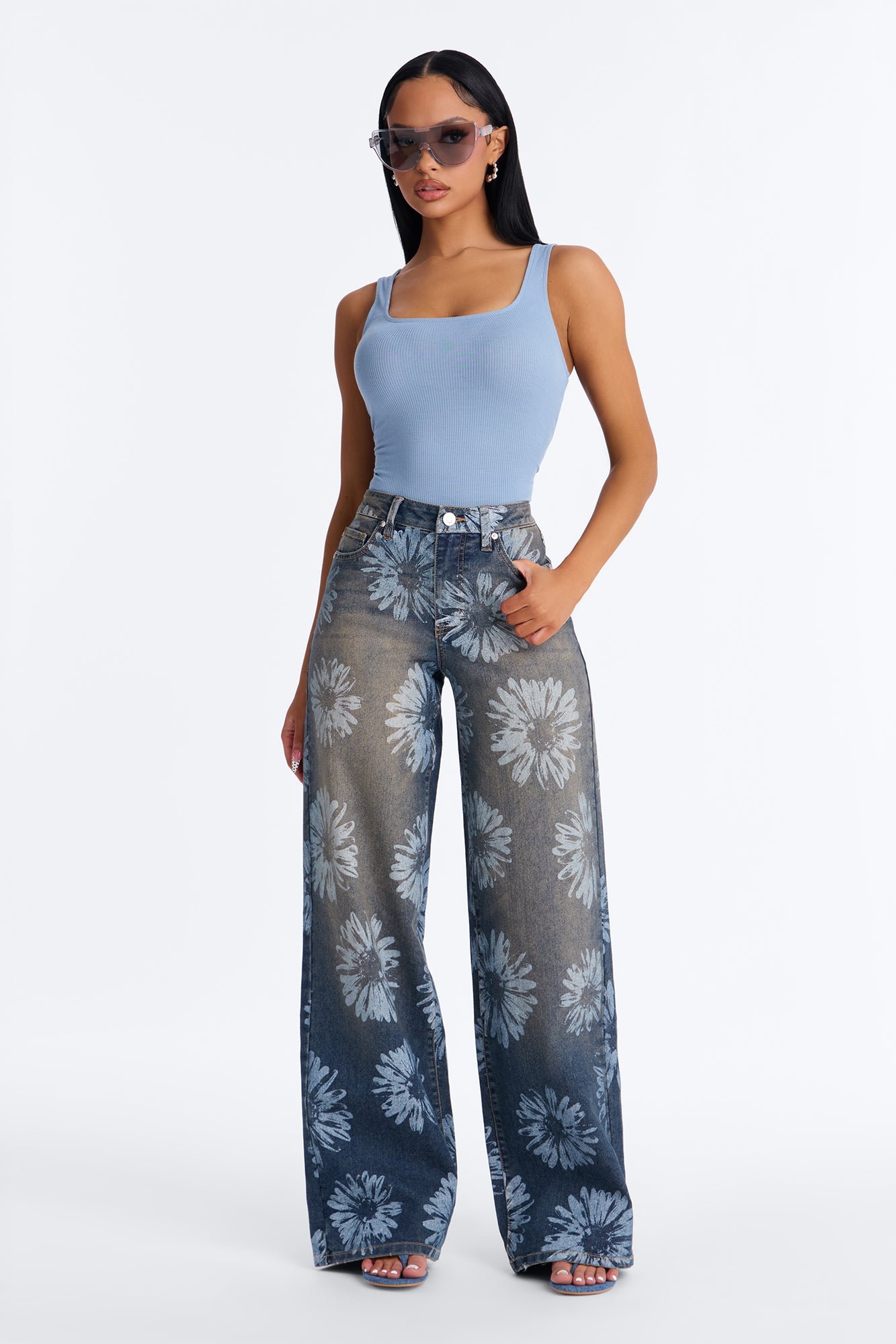 Madison Basic Square Neck Tank Top - Blue