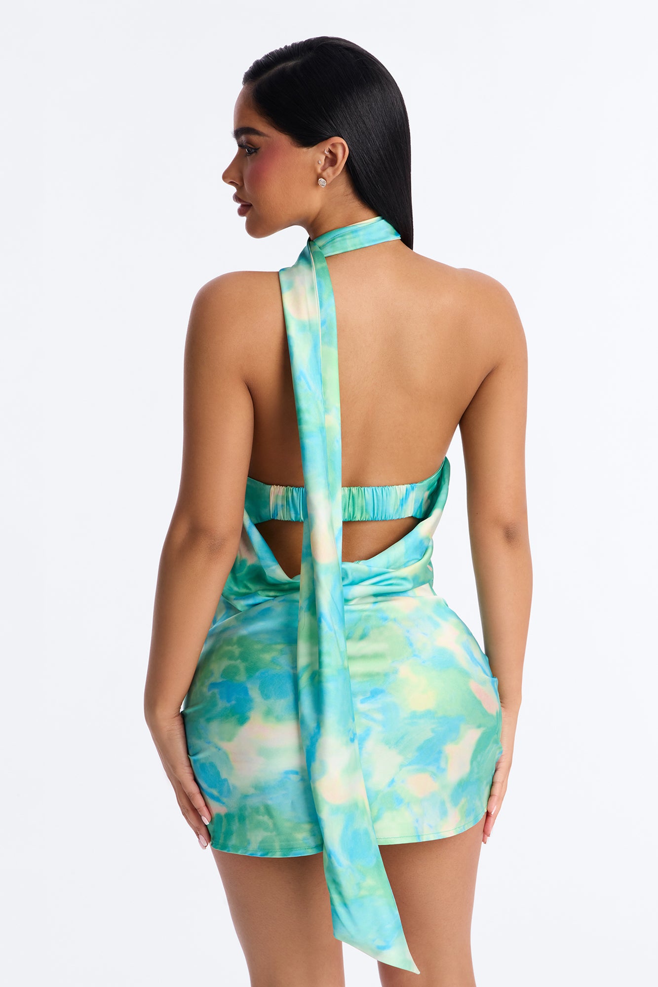 Corinne Tie Dye Satin Mini Dress - Green/combo