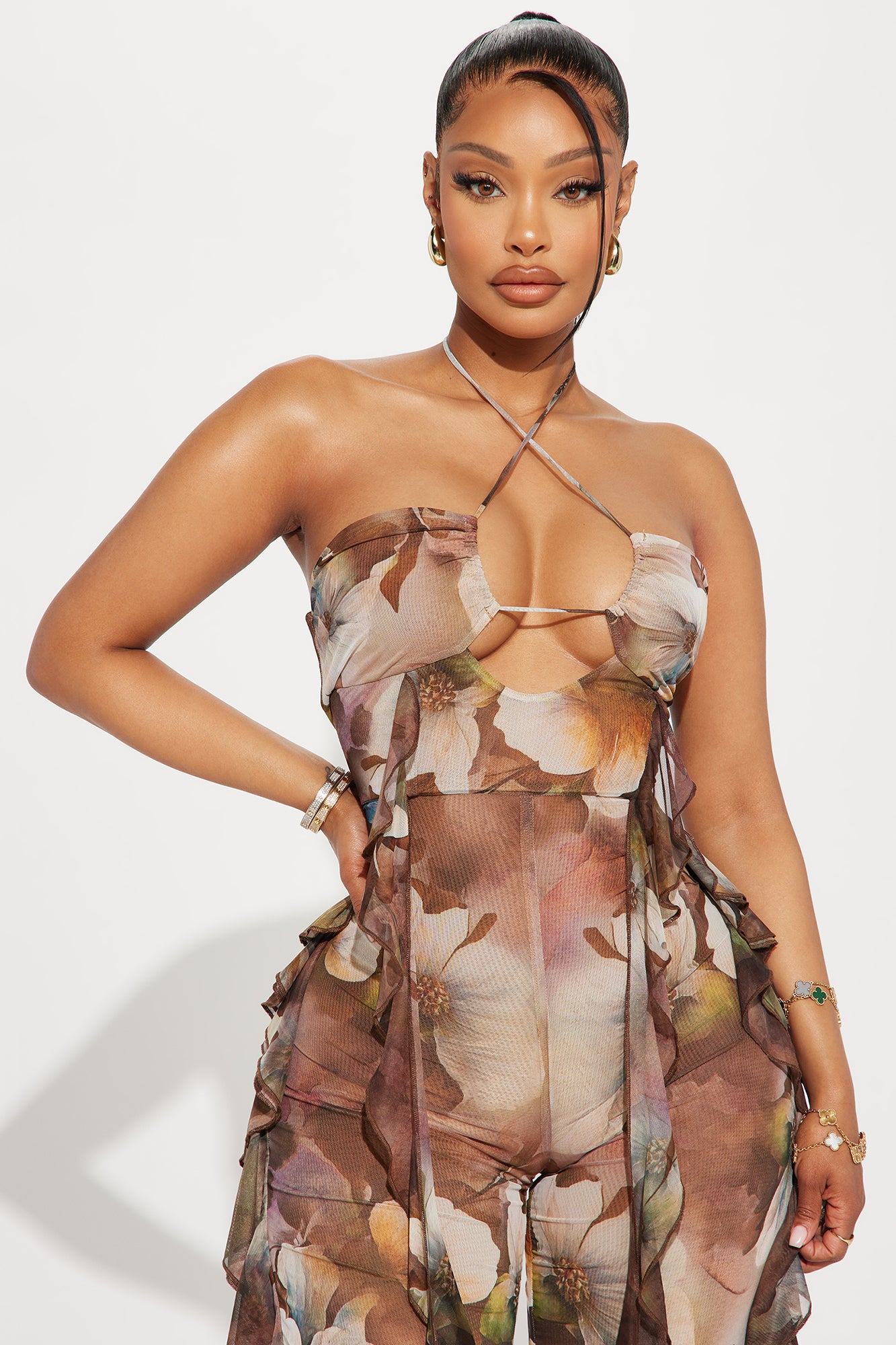 Going Out For Fun Jumpsuit - Brown/combo