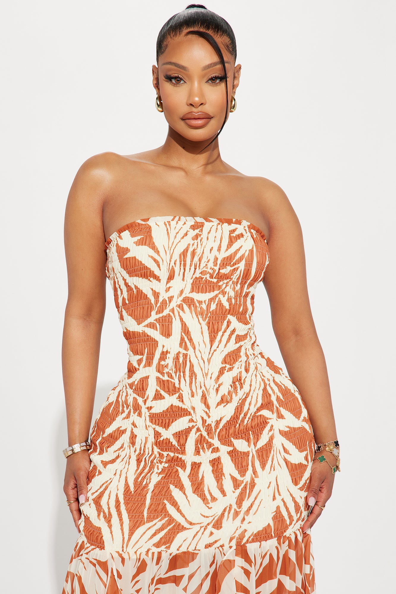 Amaya Tropical Maxi Dress - Cognac