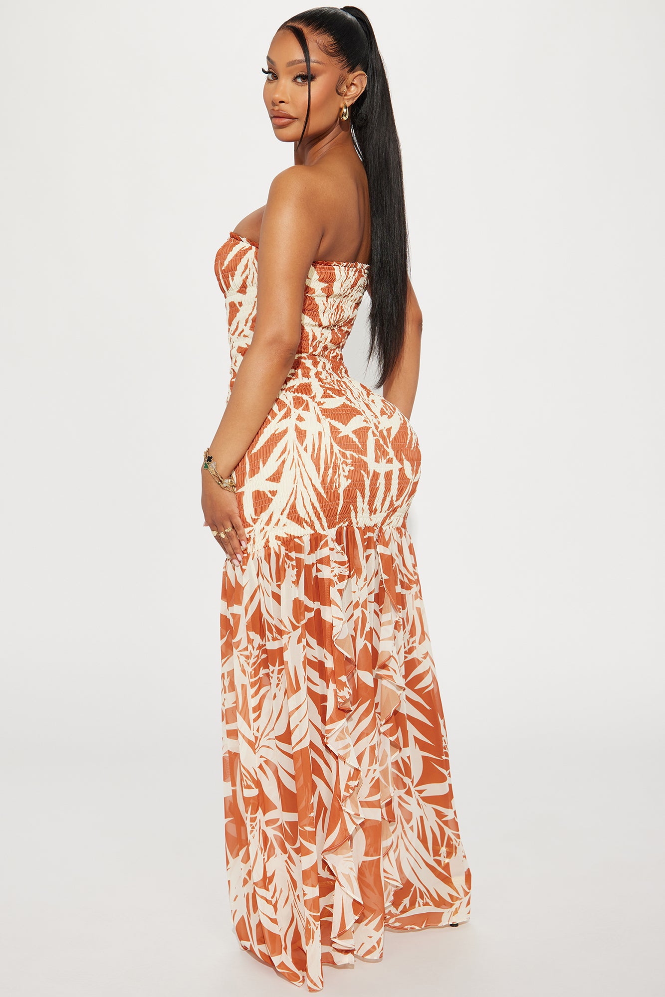 Amaya Tropical Maxi Dress - Cognac