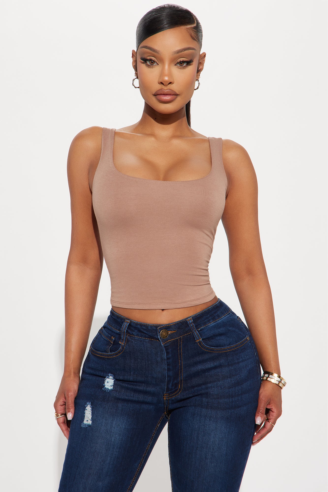 Denise Double Lined Tank - Taupe