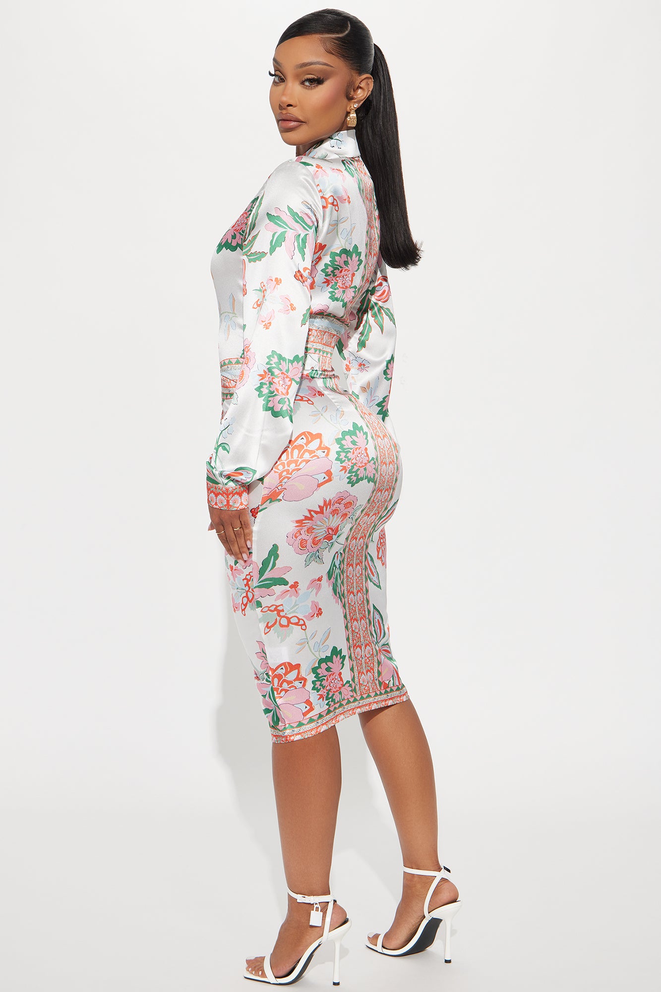 Becoming Richer Satin Shirt Dress - Brown Combo