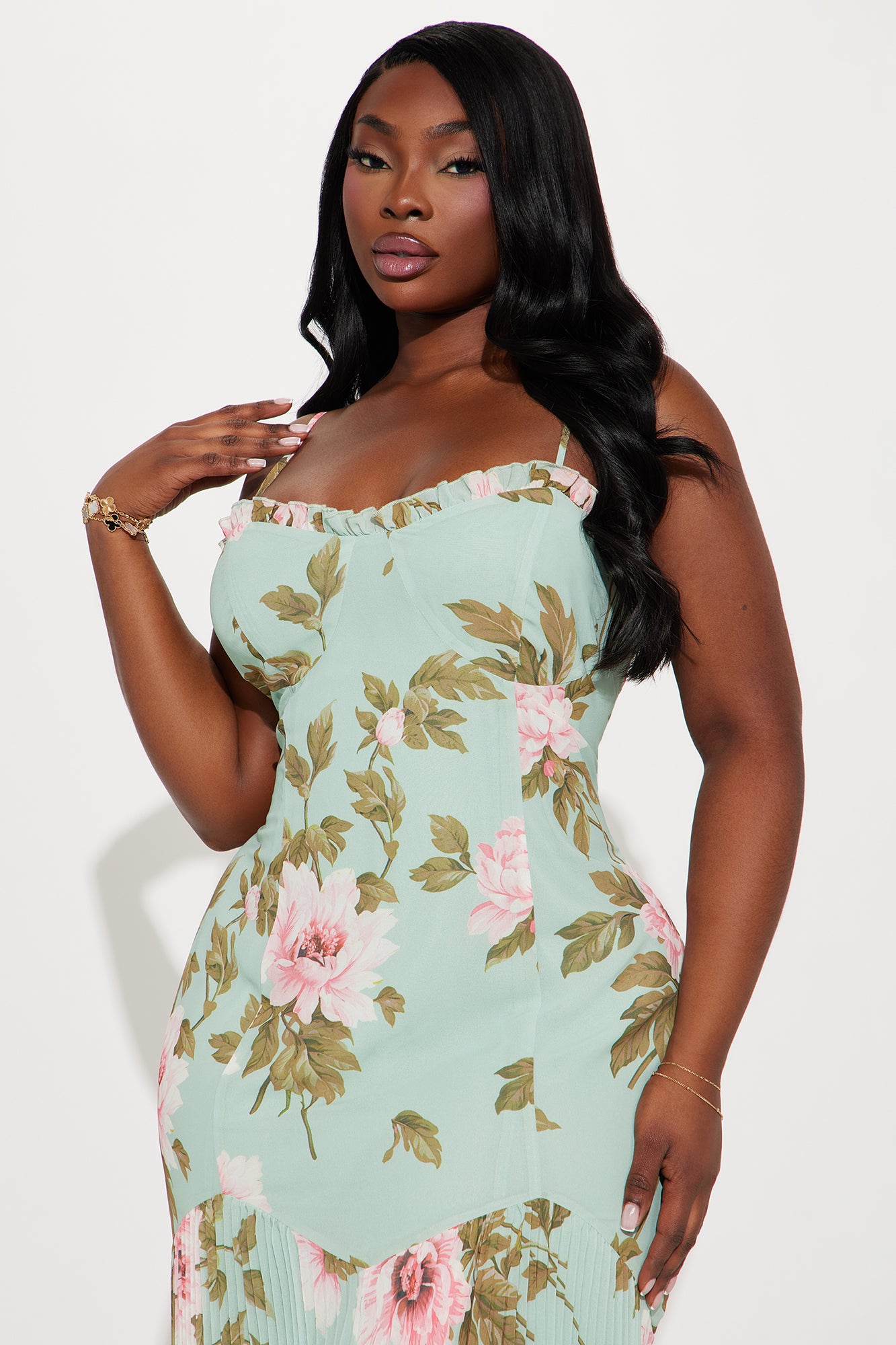 Garden Goddess Floral Midi Dress - Mint/combo