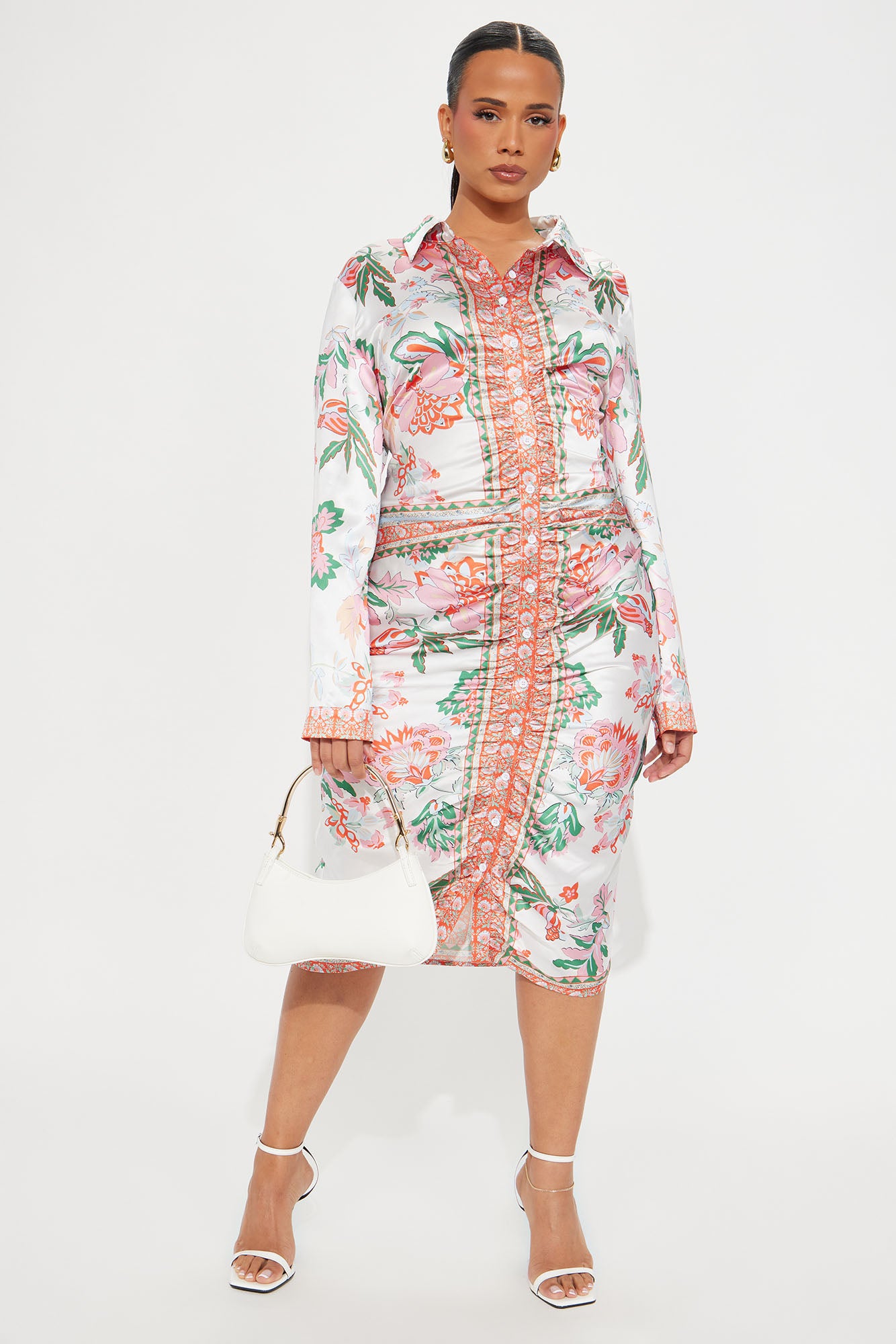 Becoming Richer Satin Shirt Dress - Brown Combo