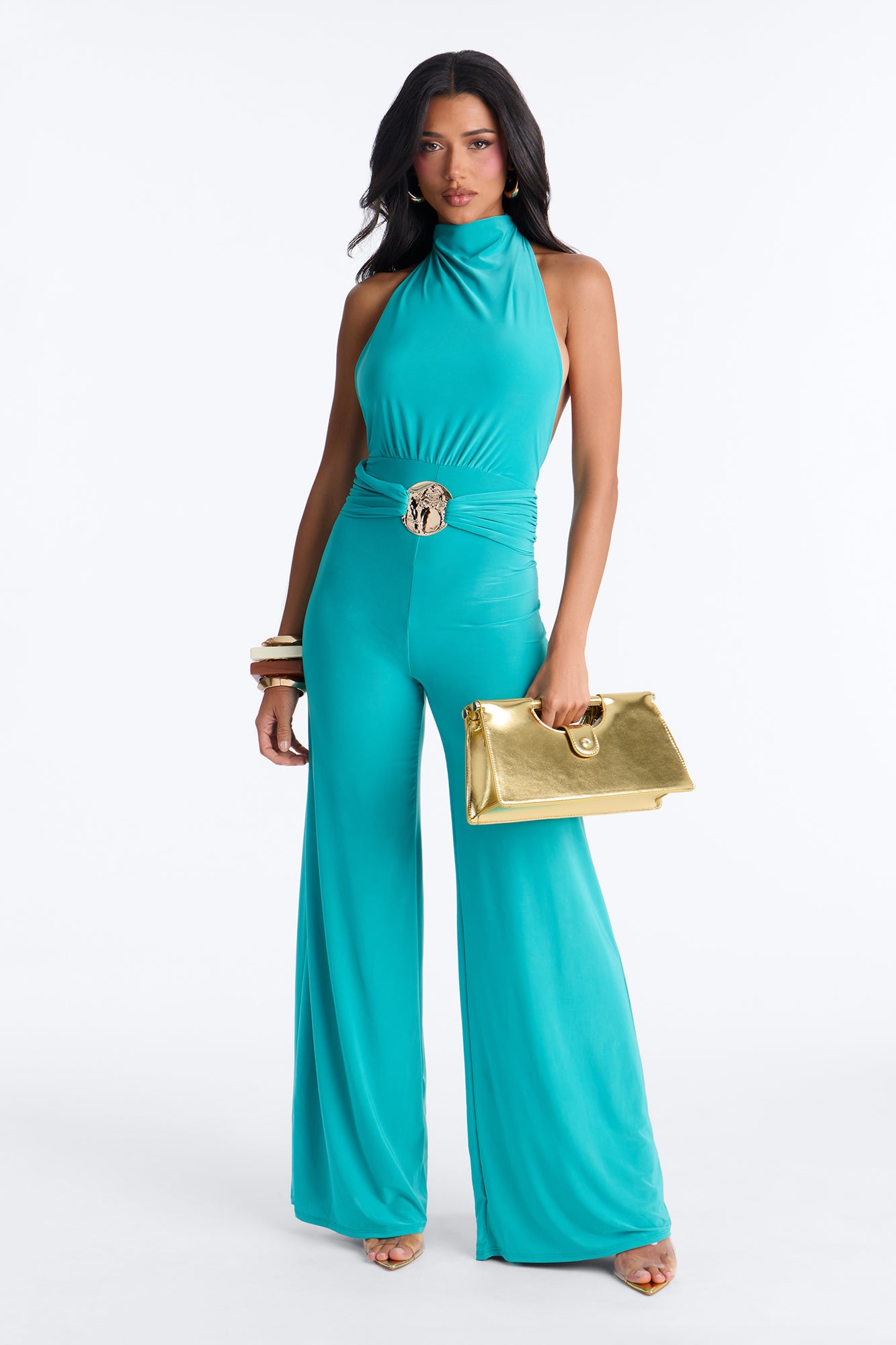 Myla Backless Wide Leg Jumpsuit - Turquoise