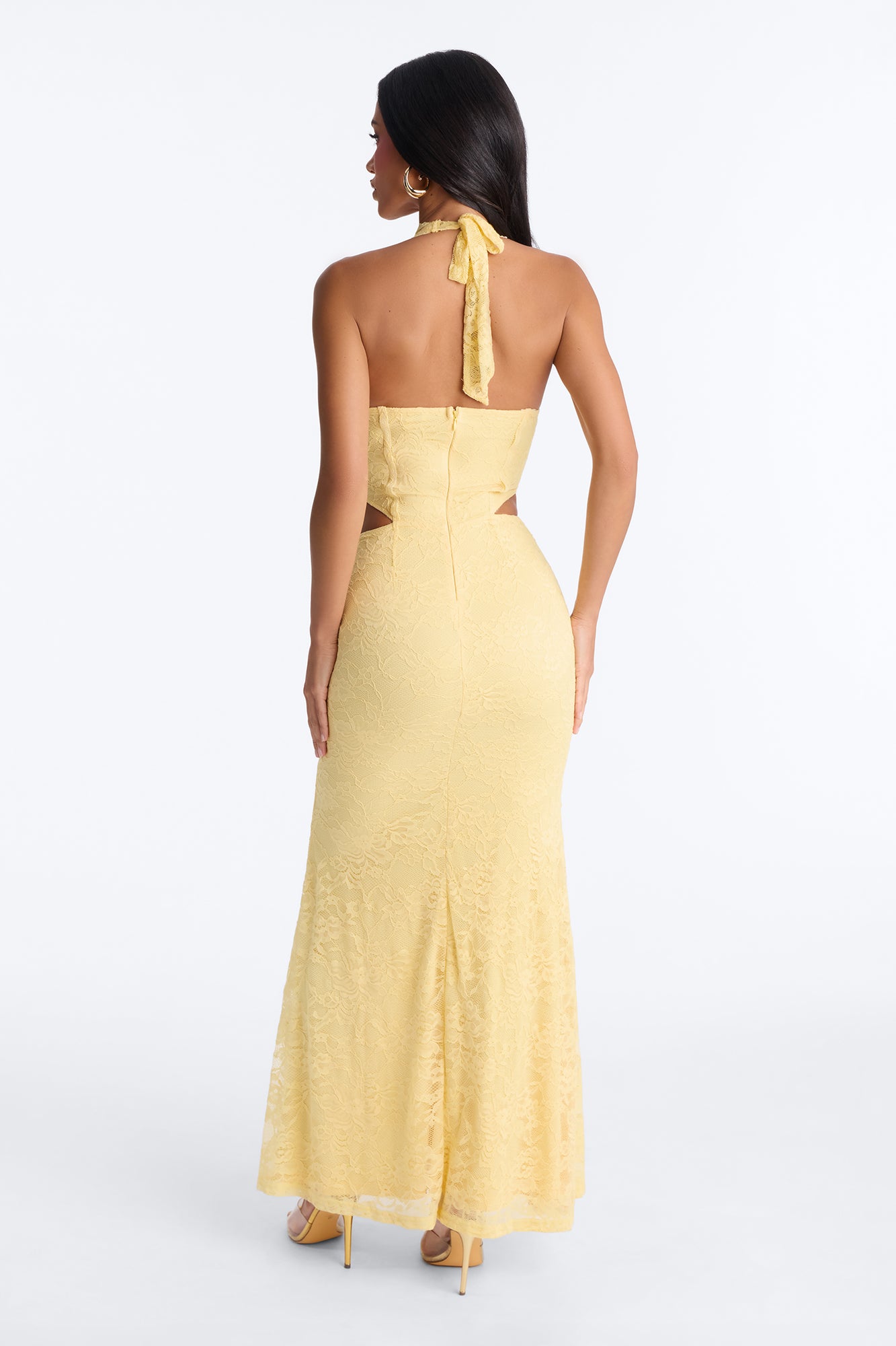 Lena Halter Lace Gown - Yellow