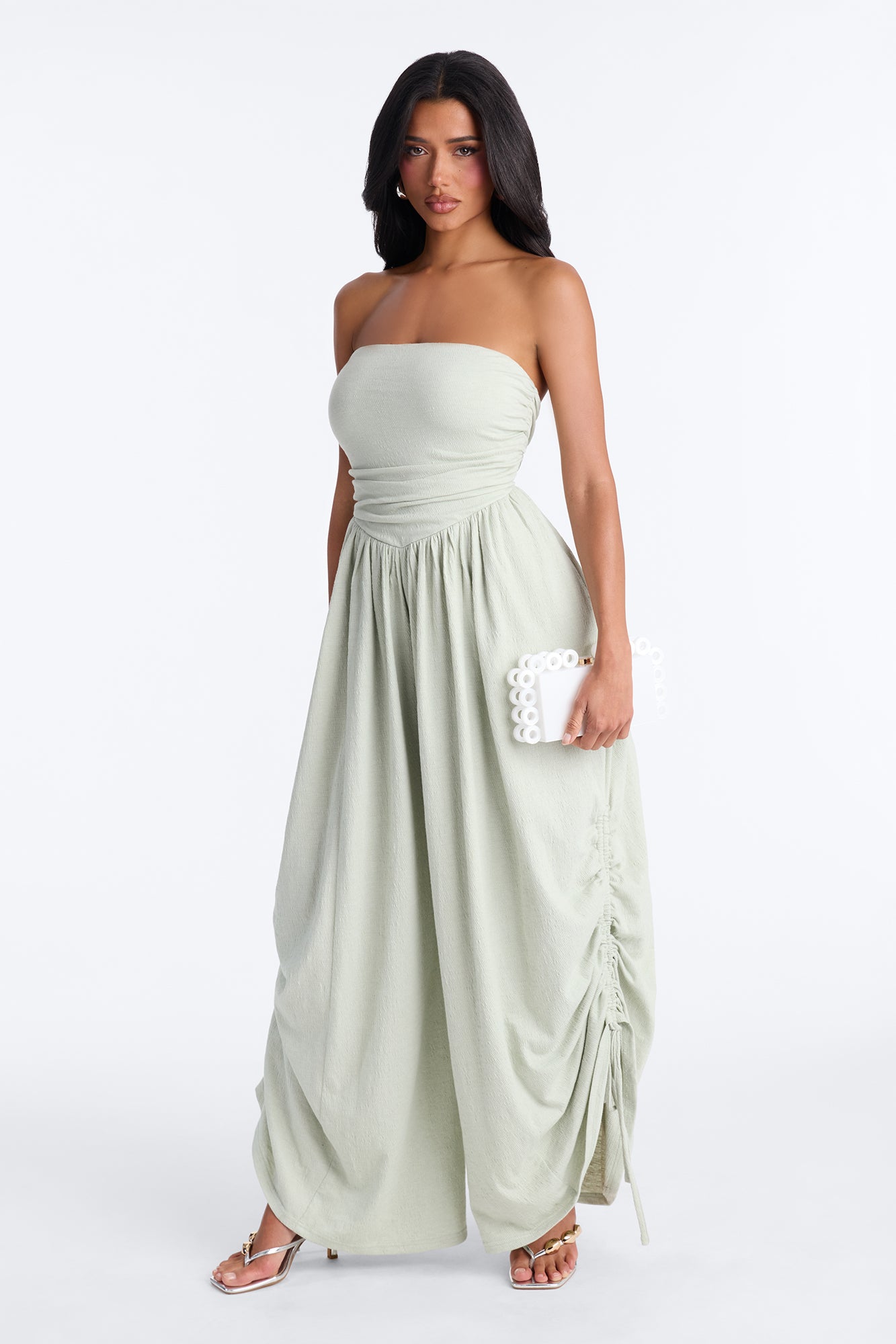 Anika Strapless Barrel Leg Jumpsuit - Sage