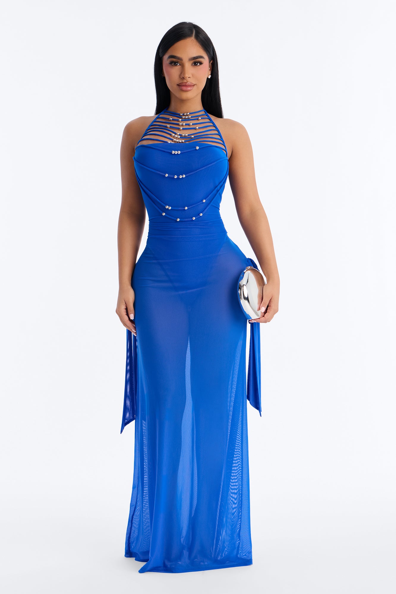 Bratty Behavior Strappy Mesh Maxi Dress - Royal