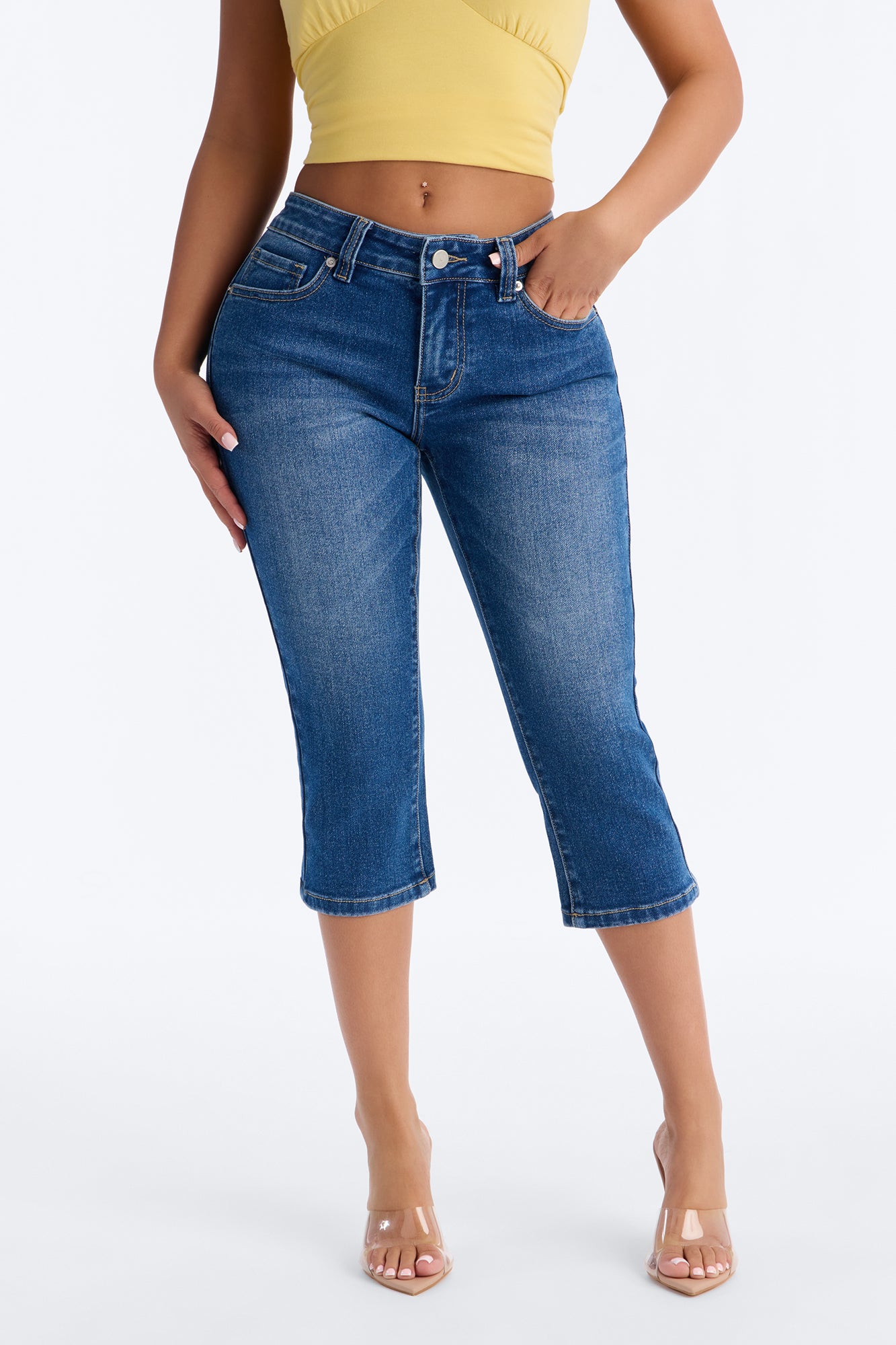 Delete My Number Low Rise Skinny Capri Jeans - Dark Wash