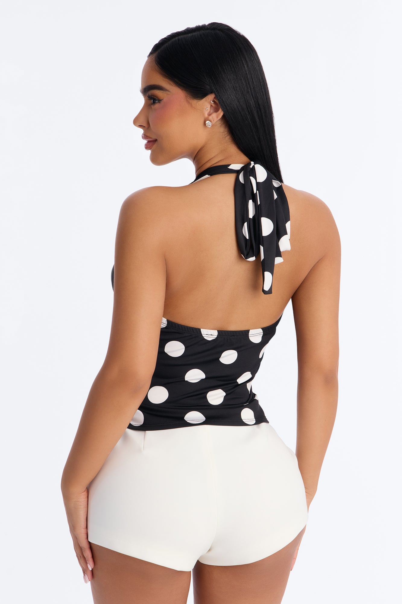 Amelia Polka Dot Halter Top - Black/White