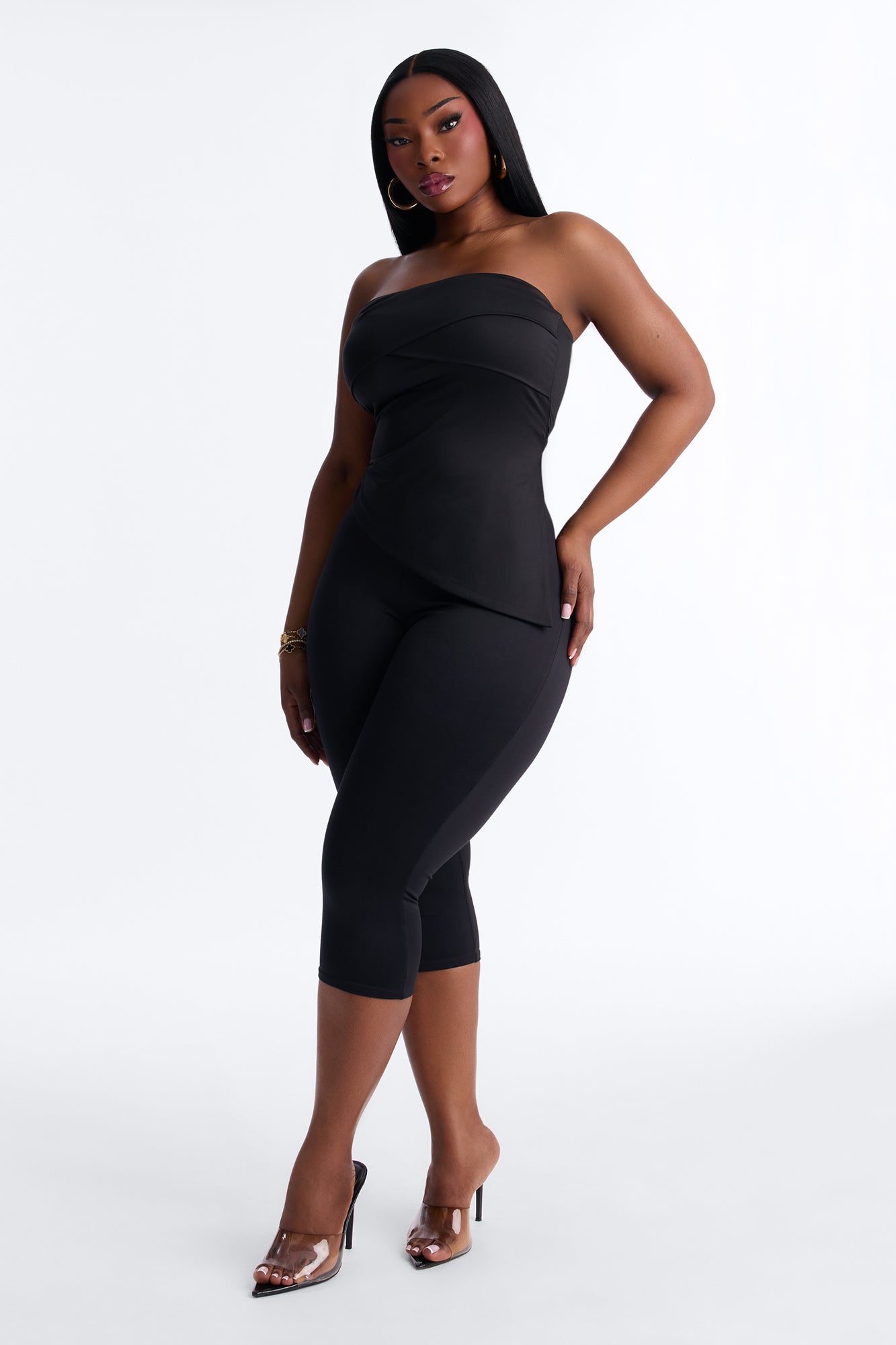 Contour Double Lined Asymmetrical Split Tube Top - Black