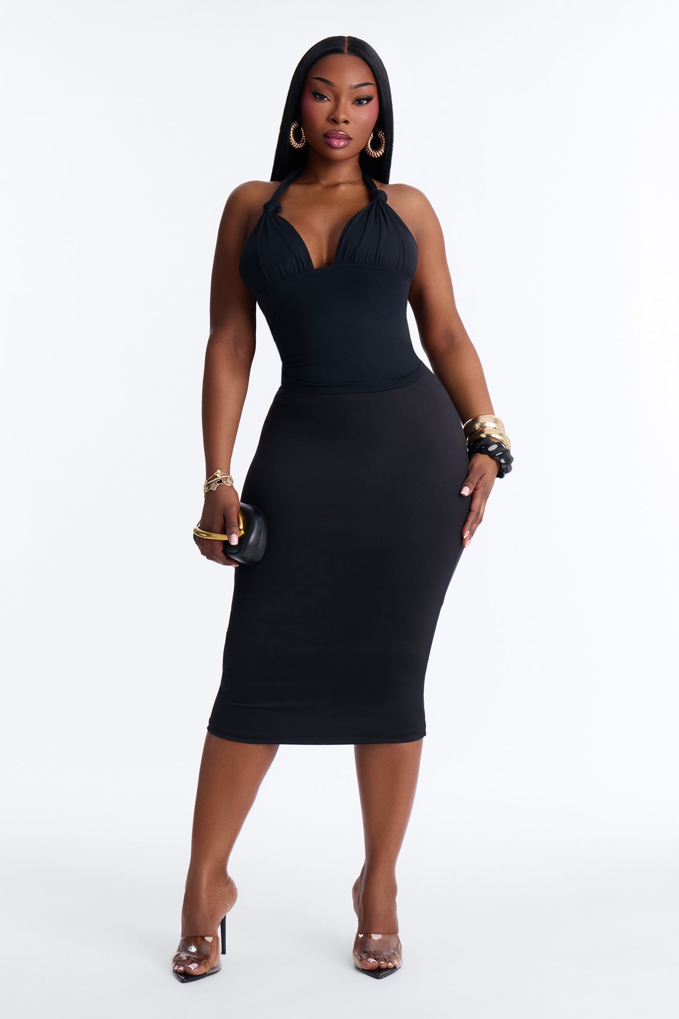 Second Skin Knot Backless Halter Top - Black