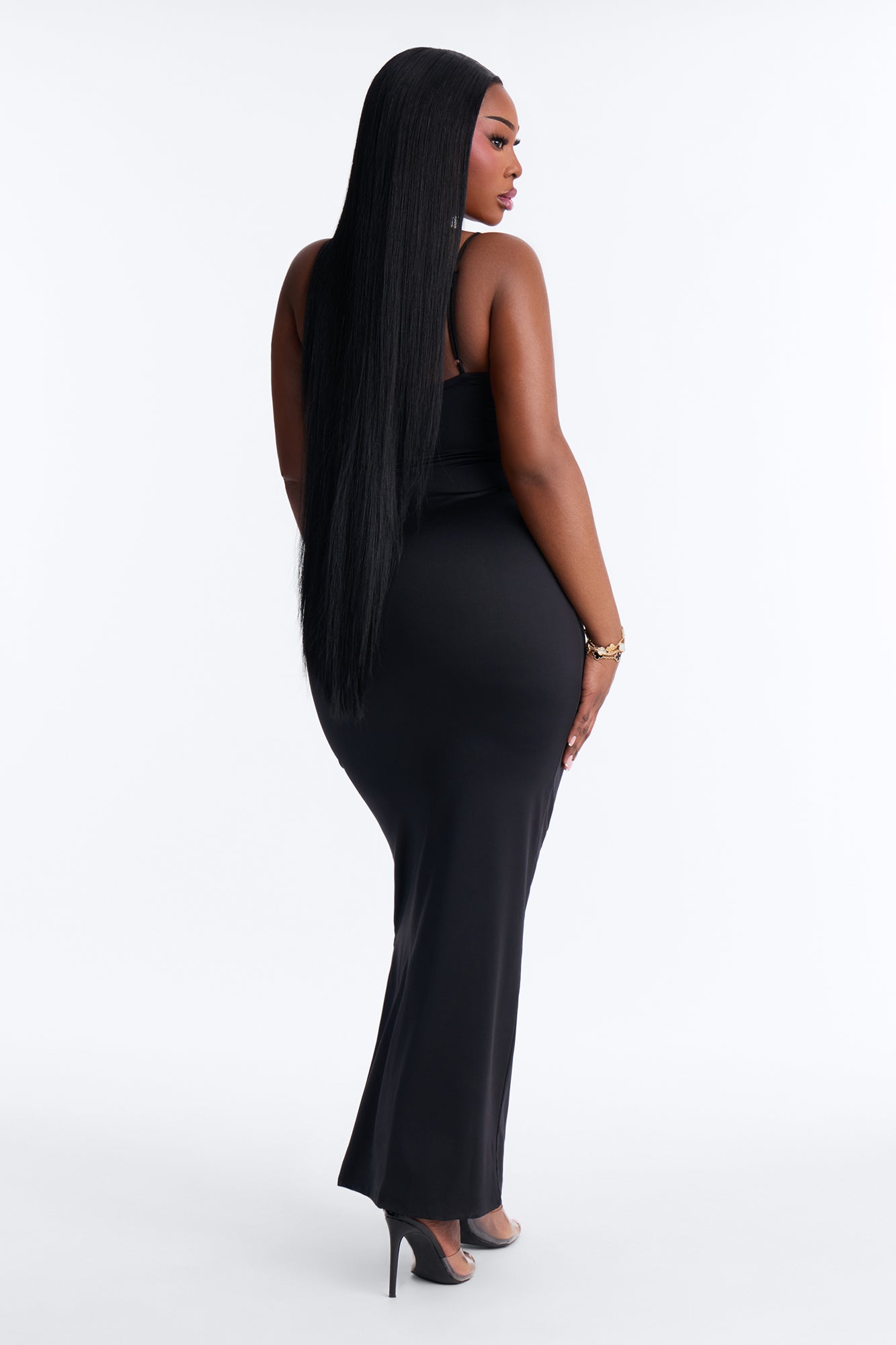 Contour Double Lined Scoop Neck Spaghetti Strap Maxi Dress - Black