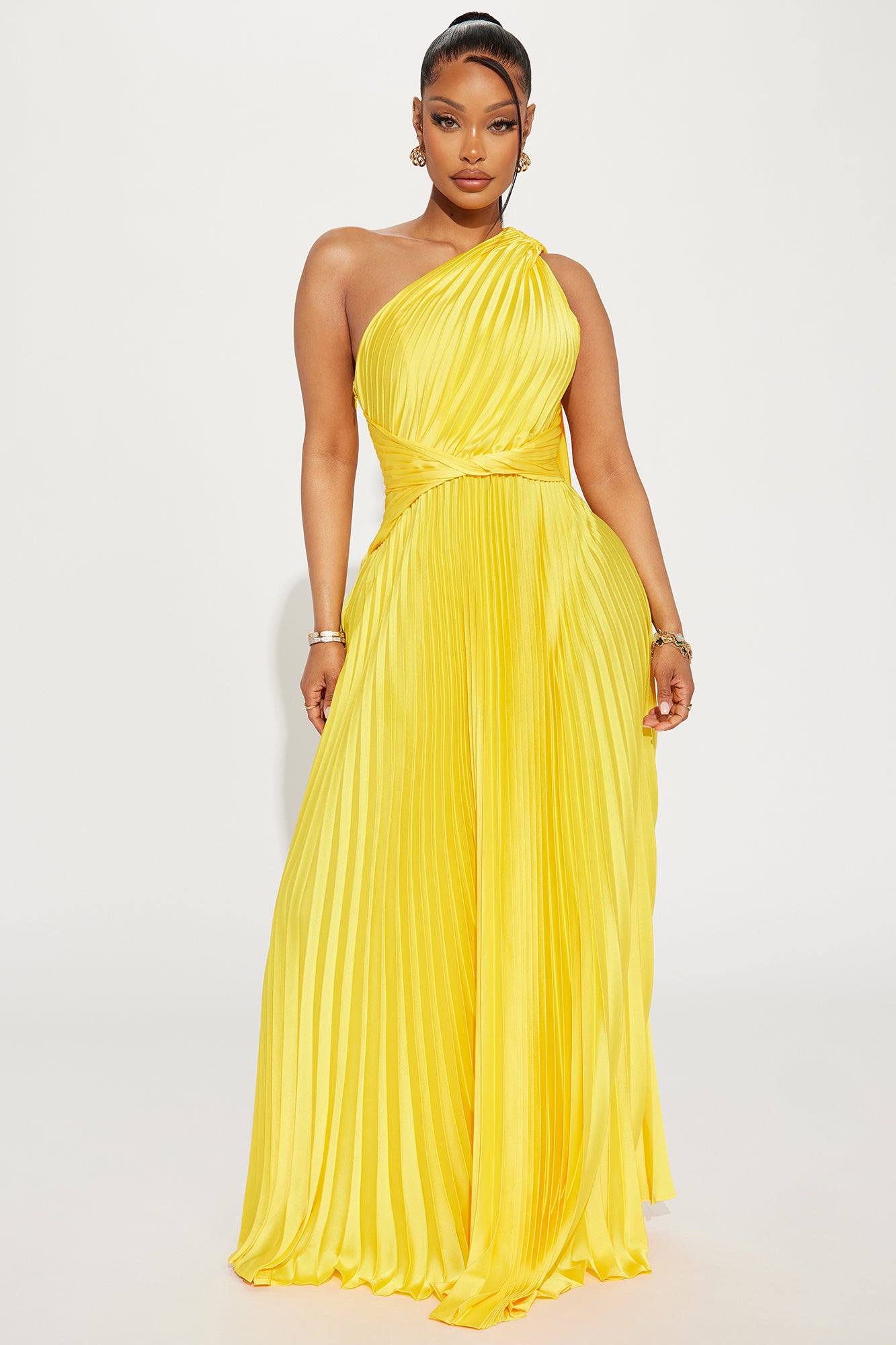 Athena Pleated Maxi Dress - Yellow