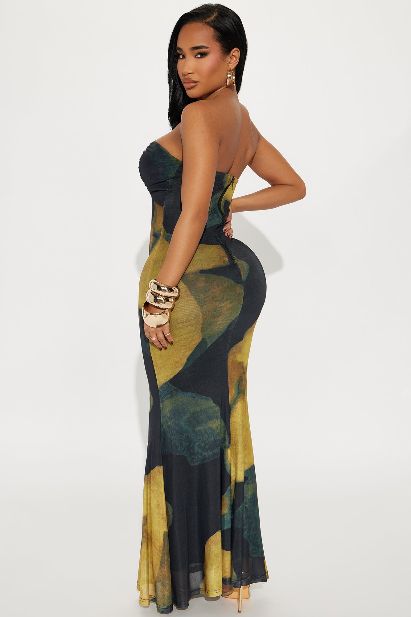 Malika Mesh Maxi Dress - Black/combo