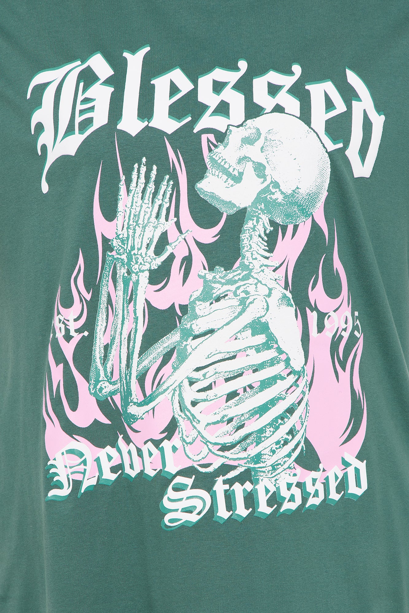 Blessed Never Stressed Skull Tee - Hunter