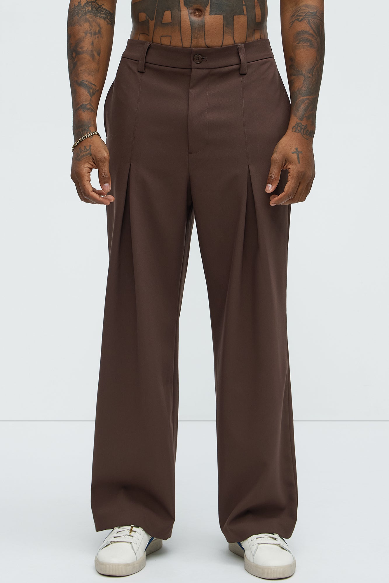 Ronan High Waisted Pleated Trousers - Brown