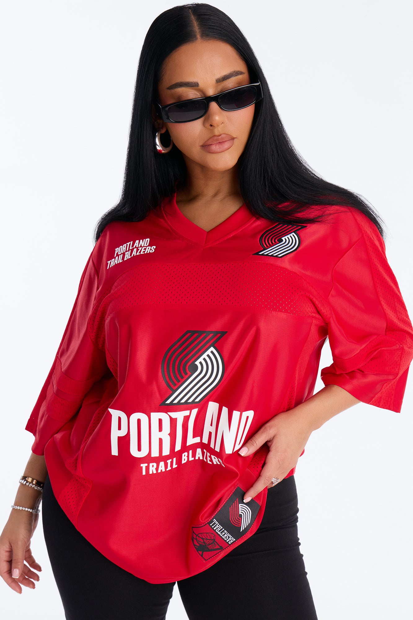 NBA Trailblazers Oversized Mesh Tee - Red