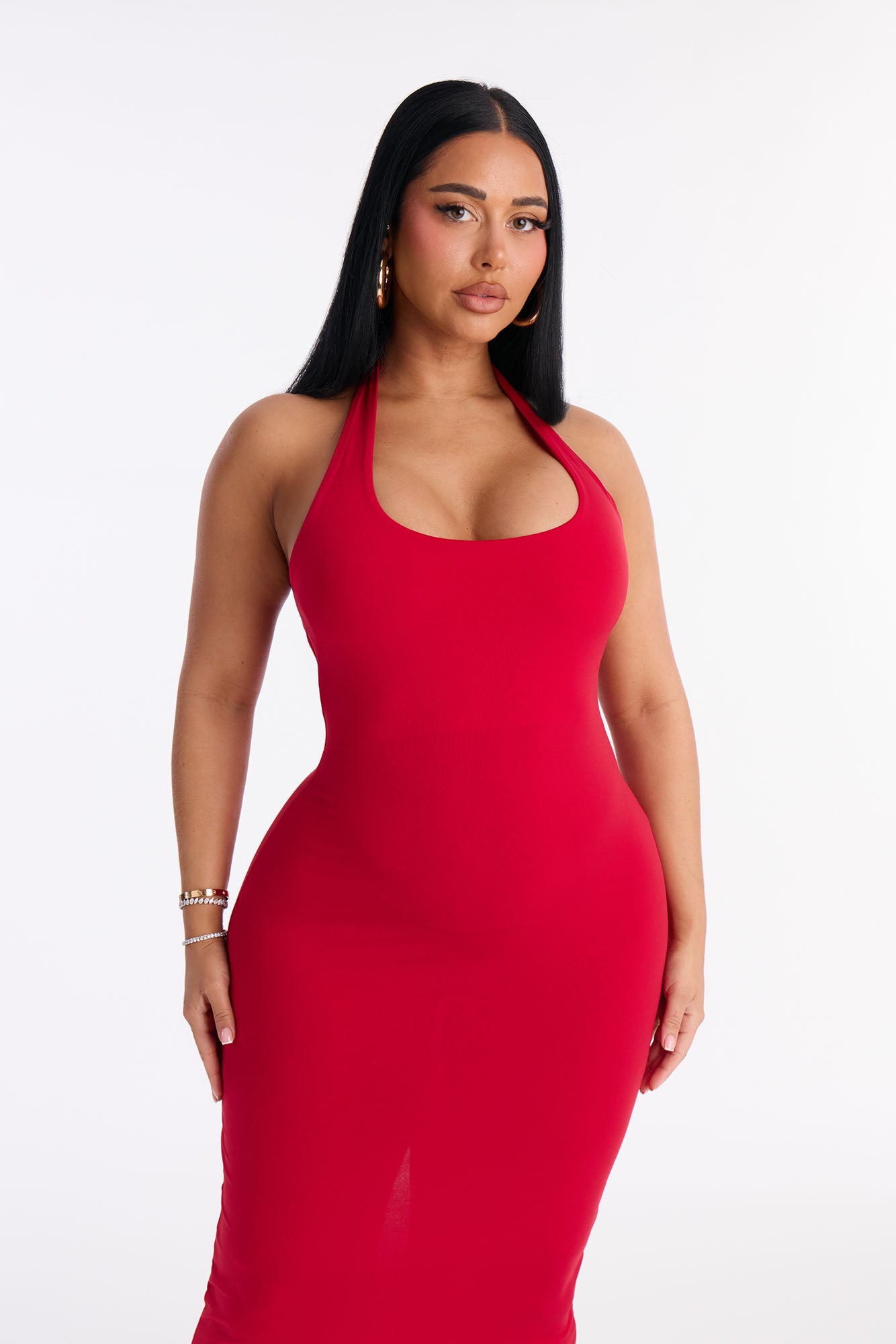 Nellie Double Lined Midi Dress - Red