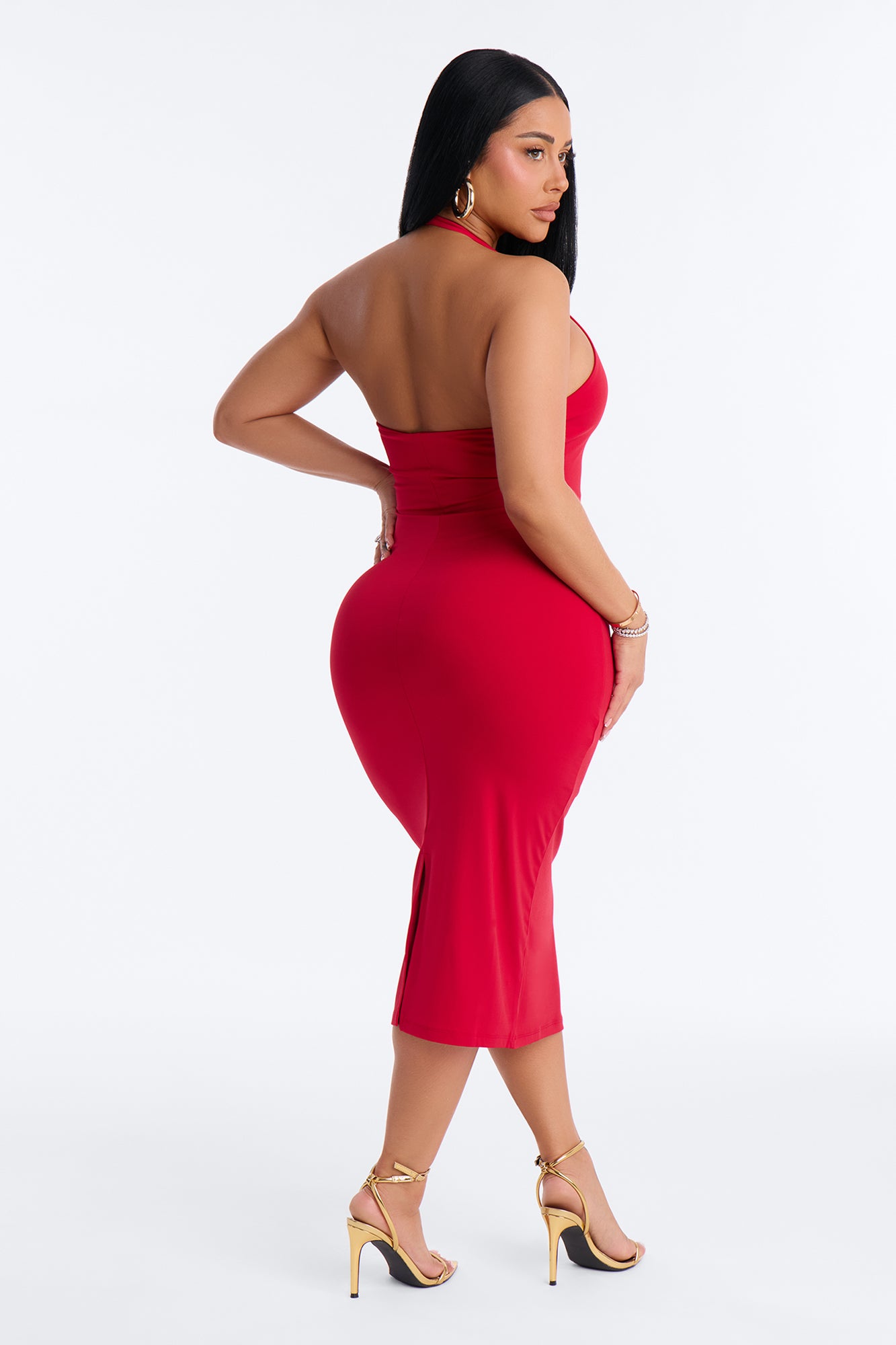 Nellie Double Lined Midi Dress - Red