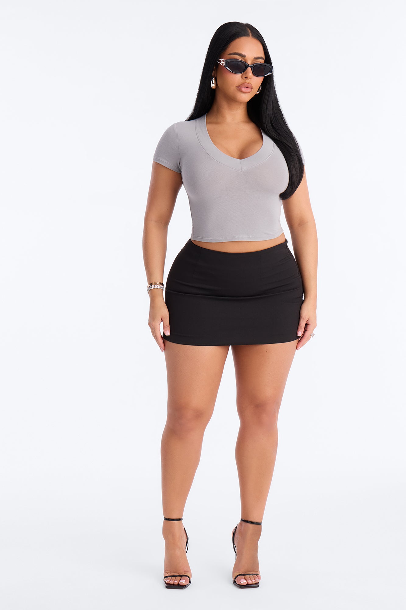 Delaney Short Sleeve Top - Light Grey