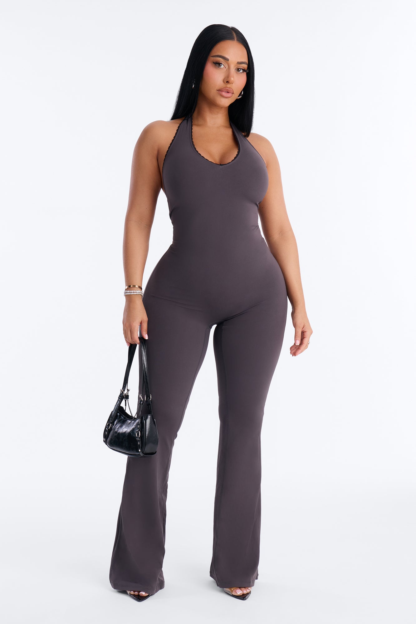 Faven Flare Leg Jumpsuit - Charcoal