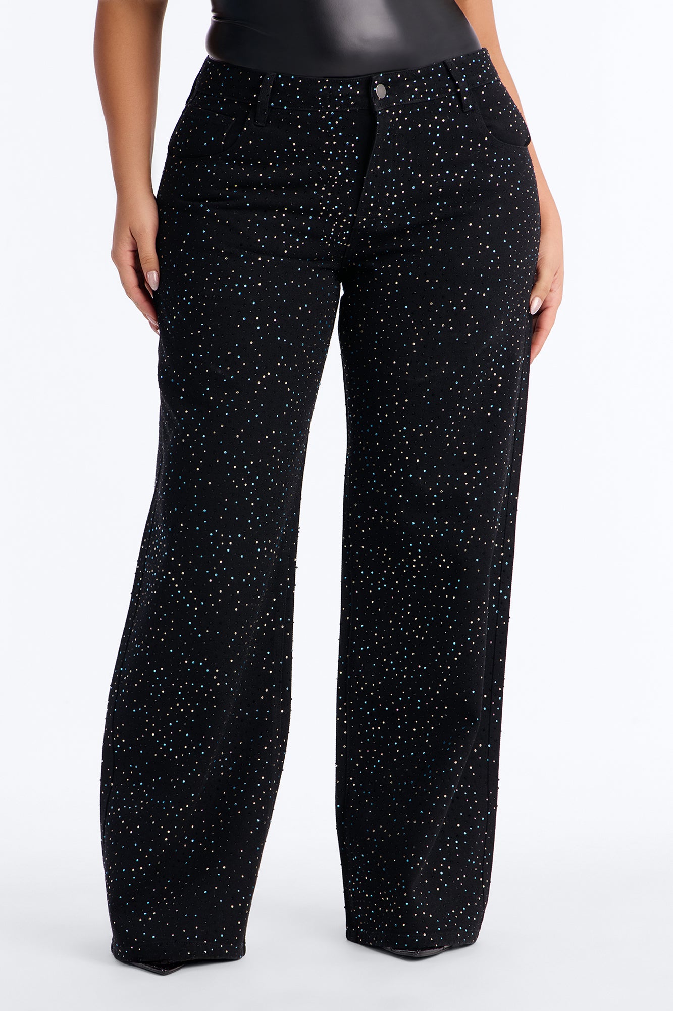 Having A Blast Embellished Wide Leg Jeans - Black