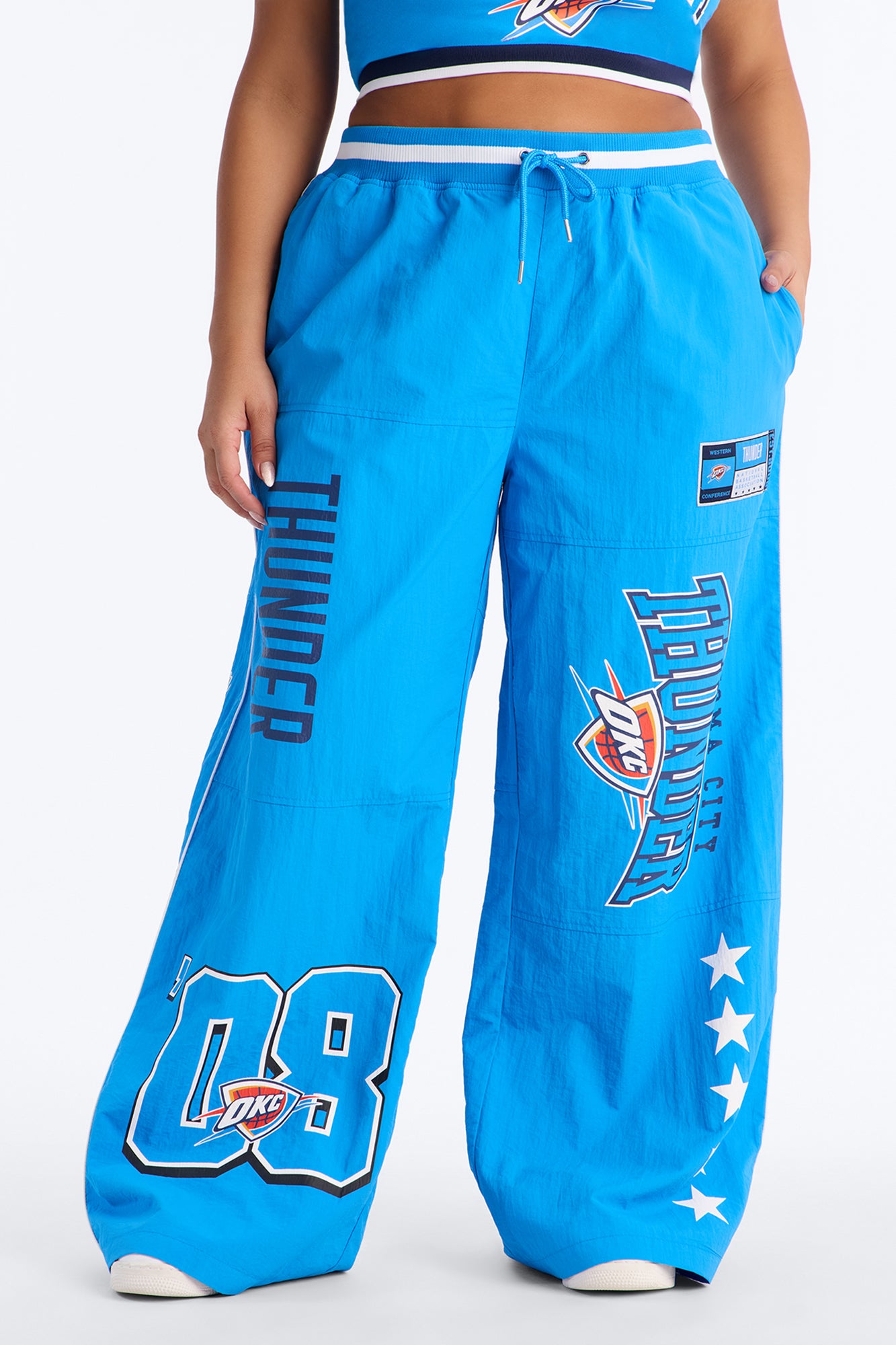 NBA OKC Thunder Patchwork Cargo Wide Leg Pant - Blue