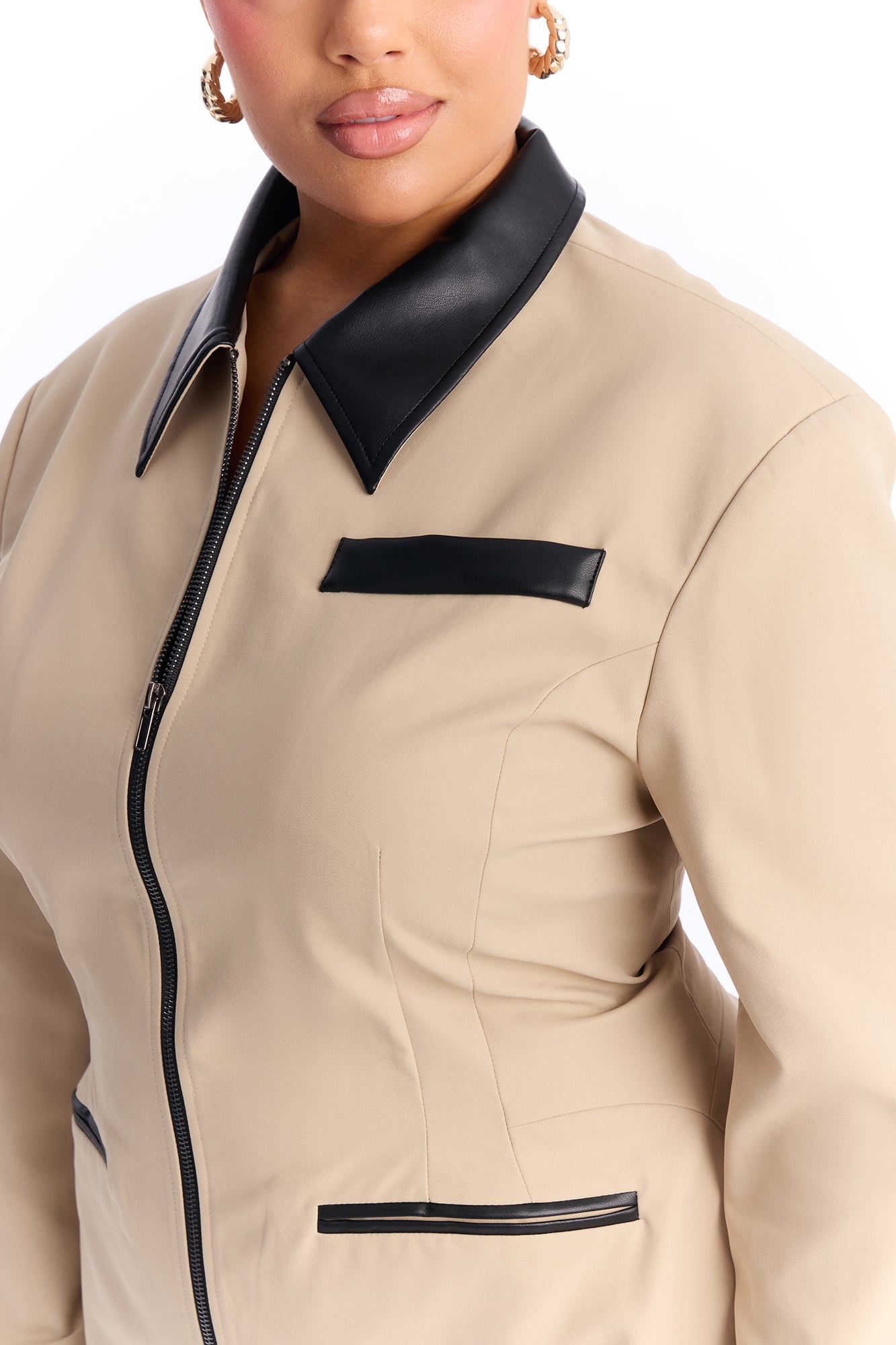 Own The Room Hourglass Twill Work Jacket - Khaki