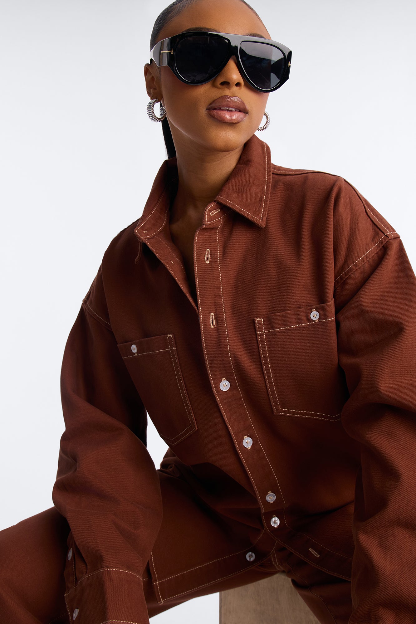 Del Rey Denim Pant Set - Brown