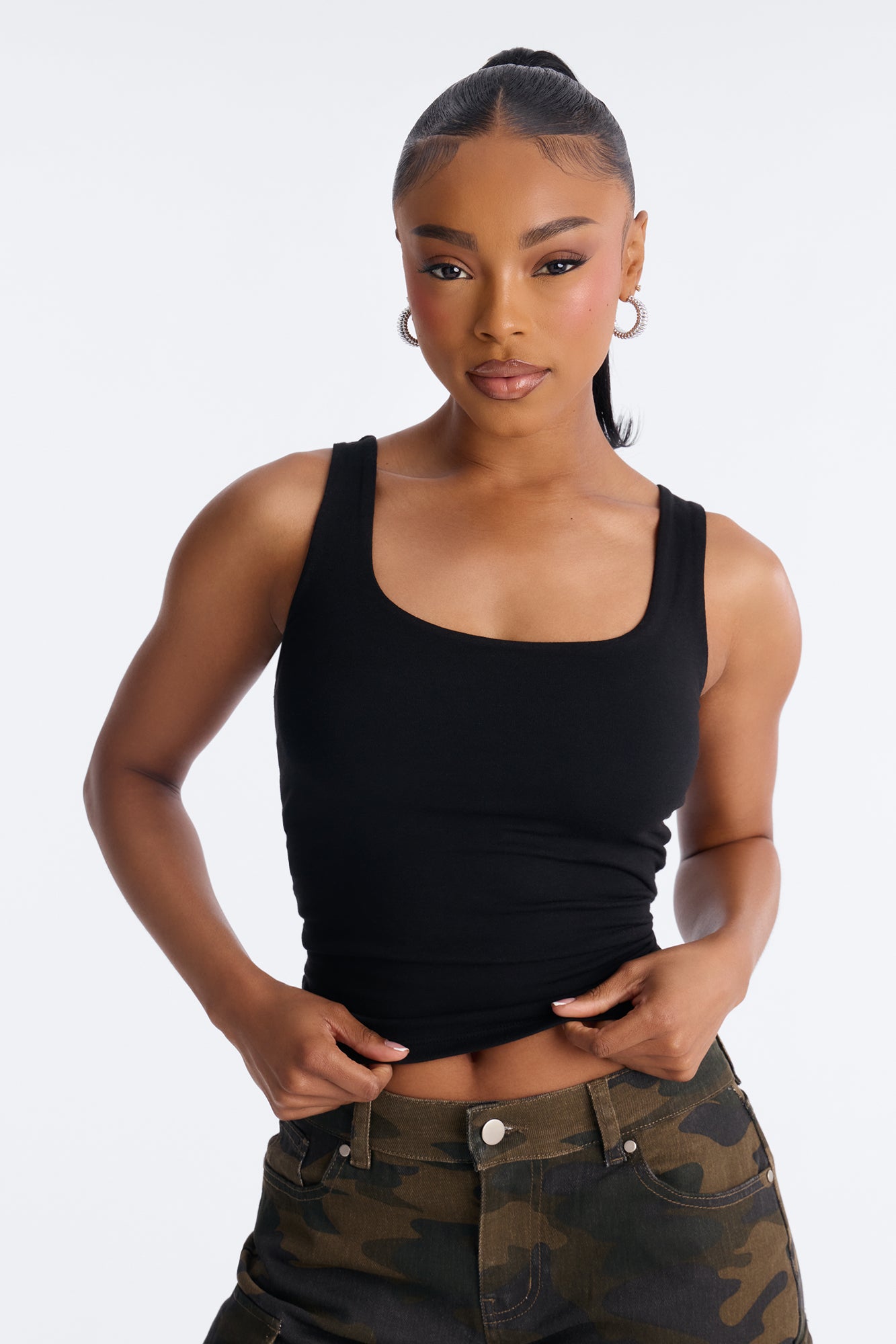 Everyday Double Lined Basic Tank Top - Black