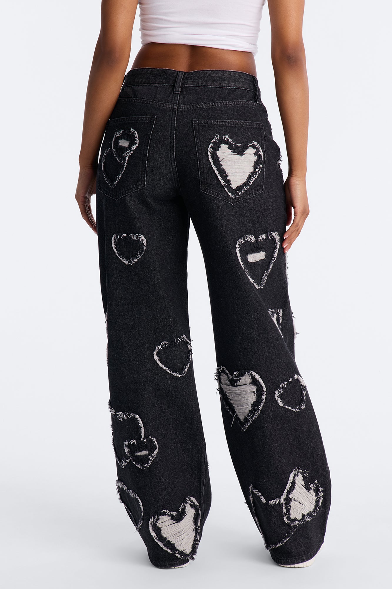 Hearted You Patchwork Wide Leg Jeans - Black Wash