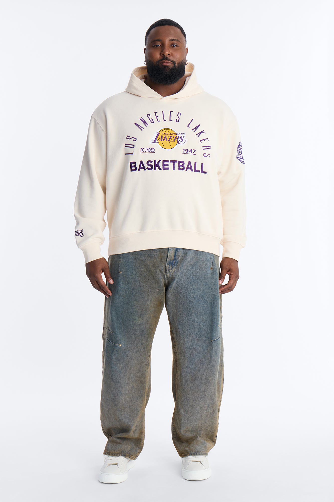 Lakers Embroidered Oversized Hoodie - Cream