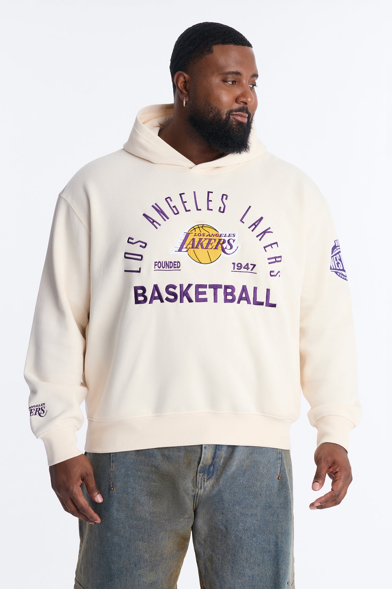 Lakers Embroidered Oversized Hoodie - Cream