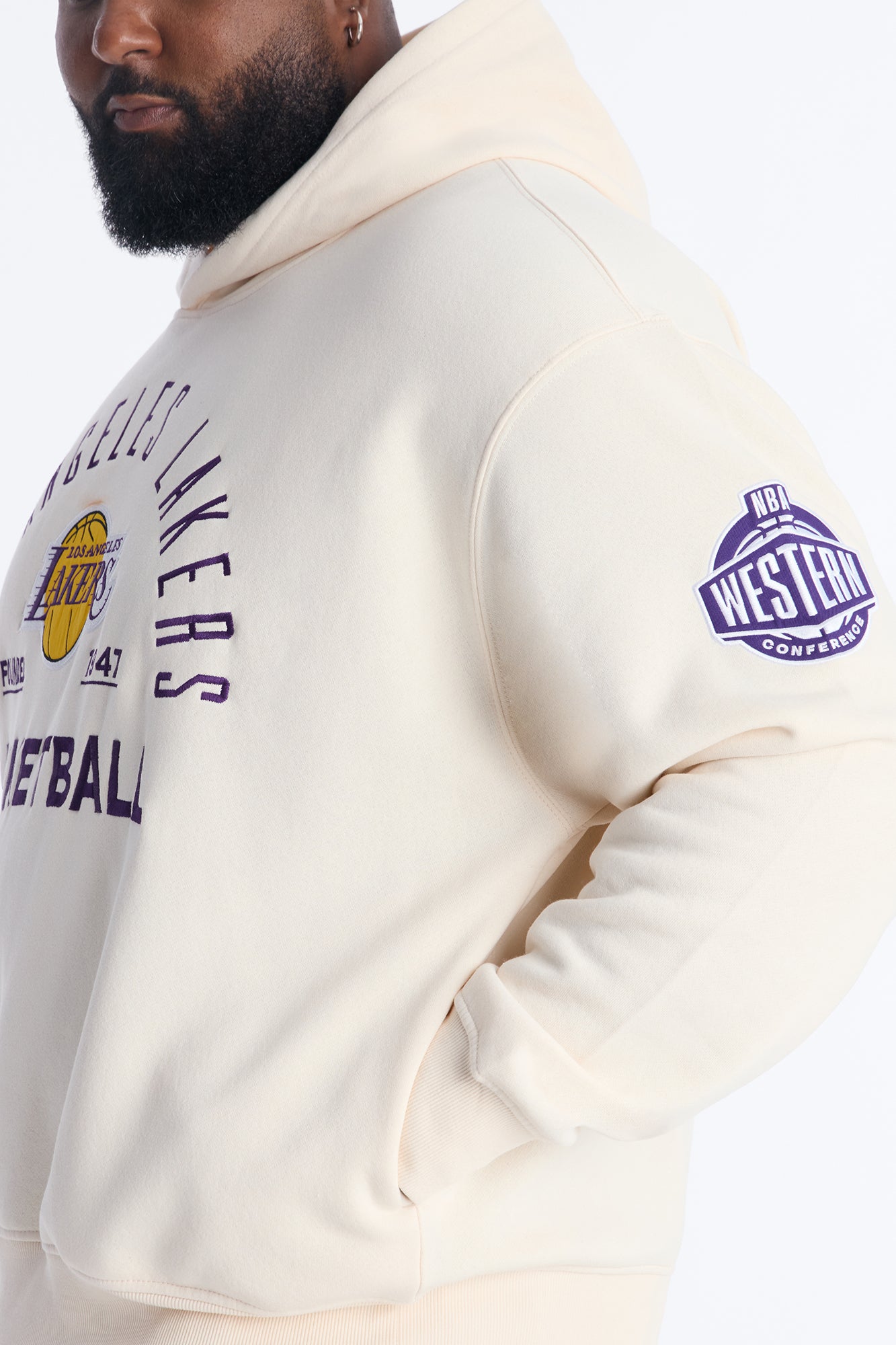 Lakers Embroidered Oversized Hoodie - Cream